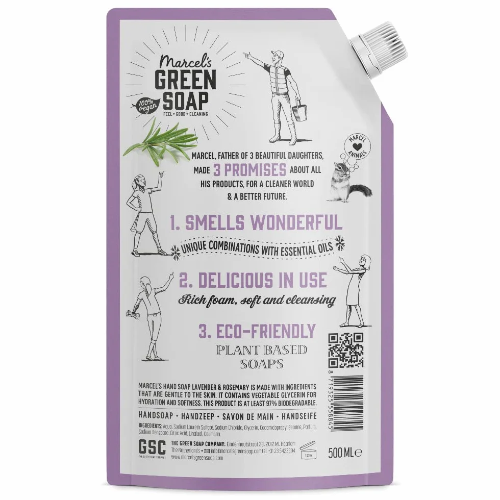 Marcel's Green Soap Recambio jabón manos lavanda romero 500 ml biodegradable