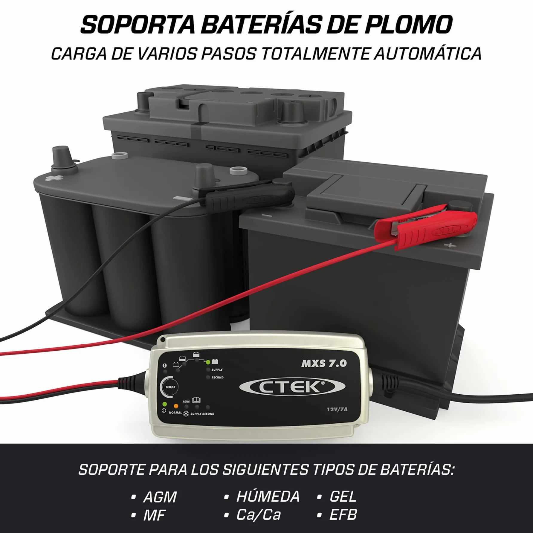 CTEK MXS 7.0 Cargador Batería 12V 7A, para Baterías De Vehículos Más Grandes, Barco, Camión, Caravana Y Vehículo De Recreo, Desulfatador De Batería con Función De Alimentación Y Opción AGM Dedicada
