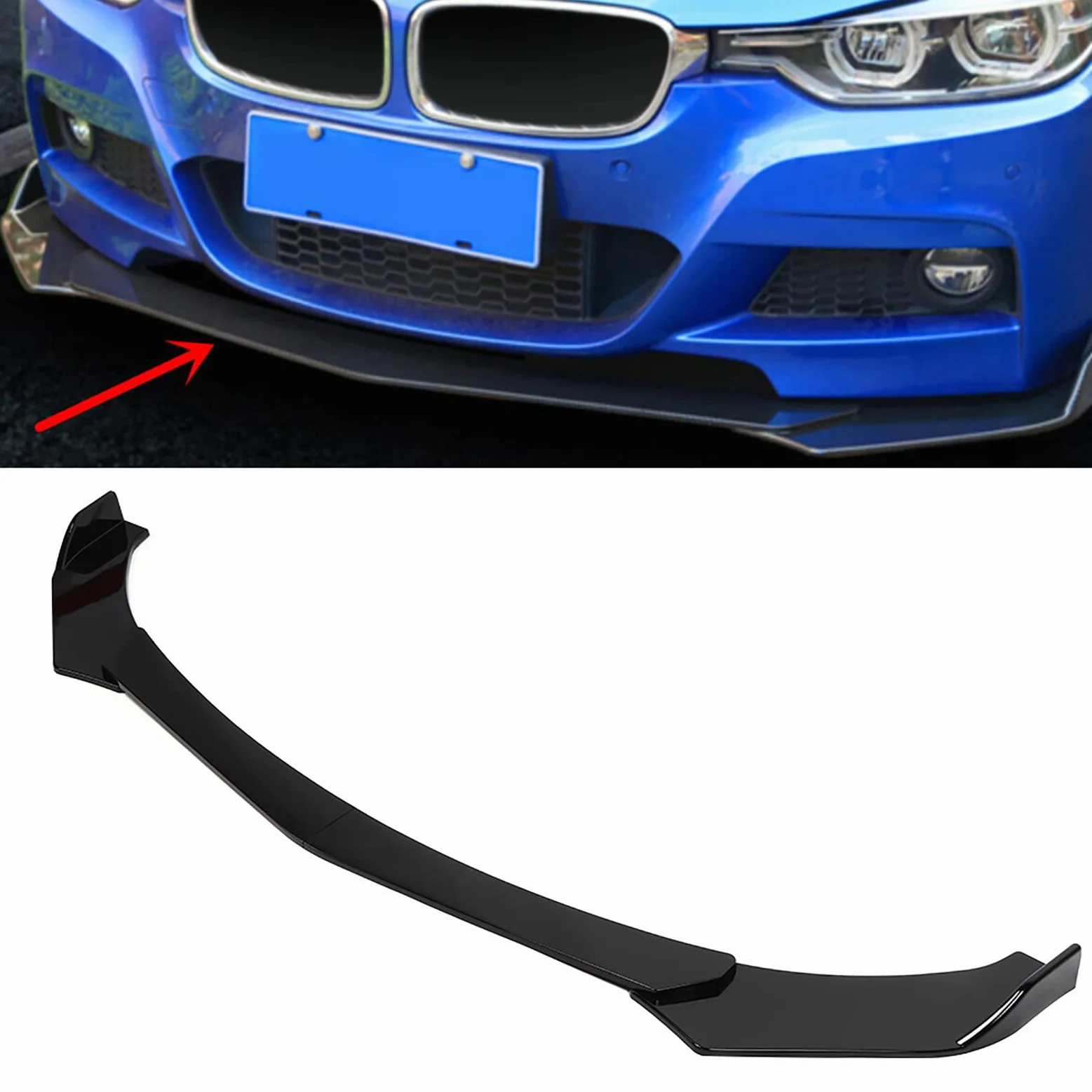 Labio Delantero Universal para Coche, Splitter de Parachoques Negro Brillante de 3 Piezas en ABS, para Deportivos y Uso Diario, Mejora la Estética y Aerodinámica
