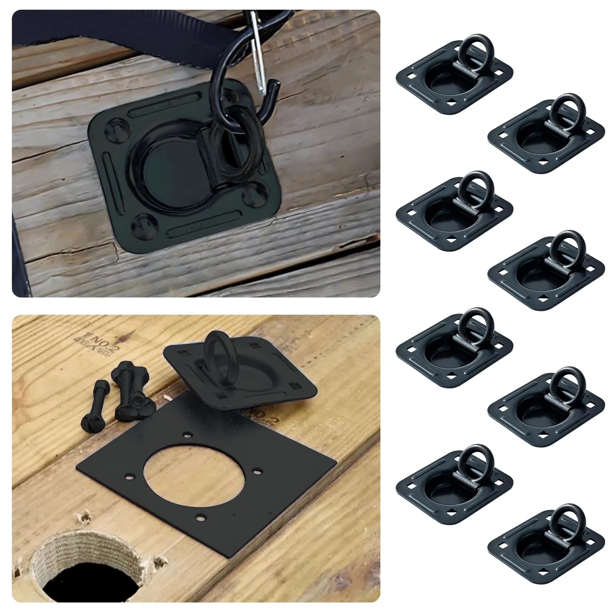 Lonffery - 8 anclajes de amarre con anilla en D empotradas, negro (capacidad de 2700 kilos), kit resistente para remolque o entregas, negro