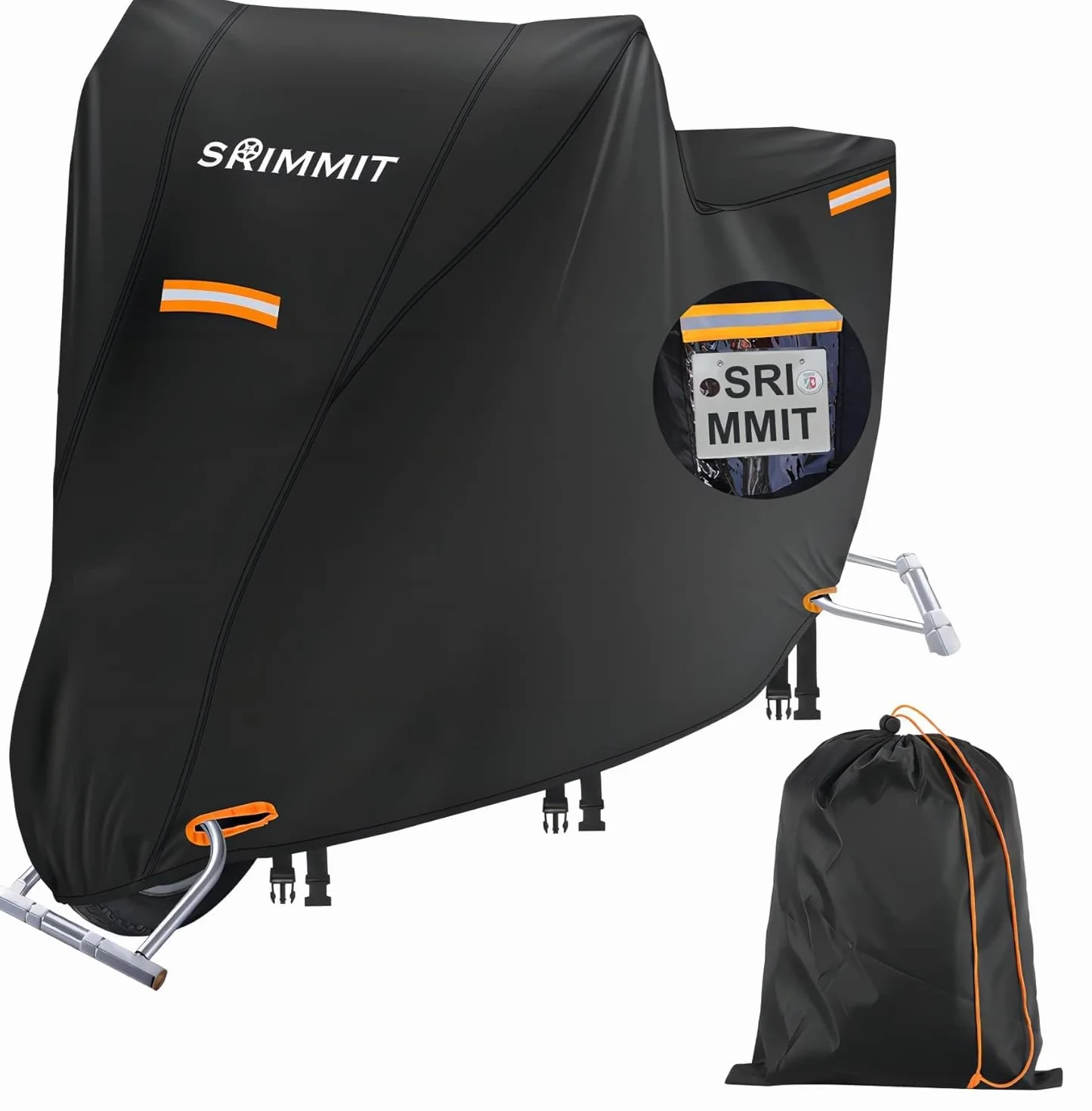 Funda para Moto, Cubierta de Motocicleta Premium 420D, Robusta y Duradera, Protección Exterior Optima, Visible Matrícula, 4 Bandas Reflectantes Brillantes, Agujero de Bloqueo Seguro - M:200x90x110 cm