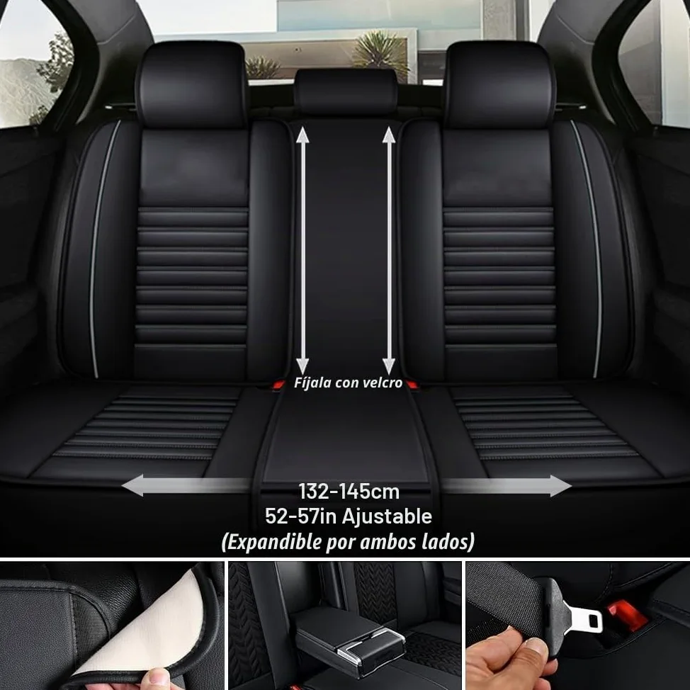 Para Citroen C3 Aircross, C3 Picasso, C4 Cactus, C5 Aircross, C5 X, C6, DS4, DS5 - Juego de 5 Fundas Universales Para Asientos de Coche, de Piel, Transpirables, Color Negro
