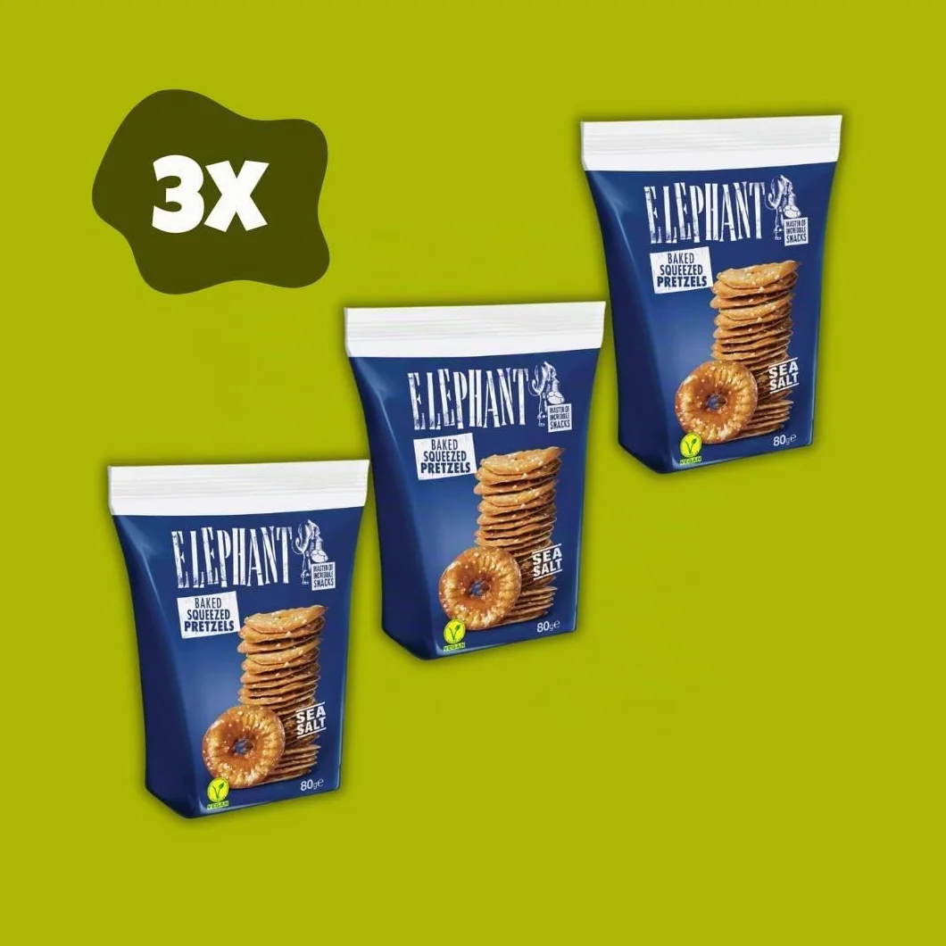 Elephant Squeezed Pretzels Sea Salt 3 paquetes de 80 g Needforsweet