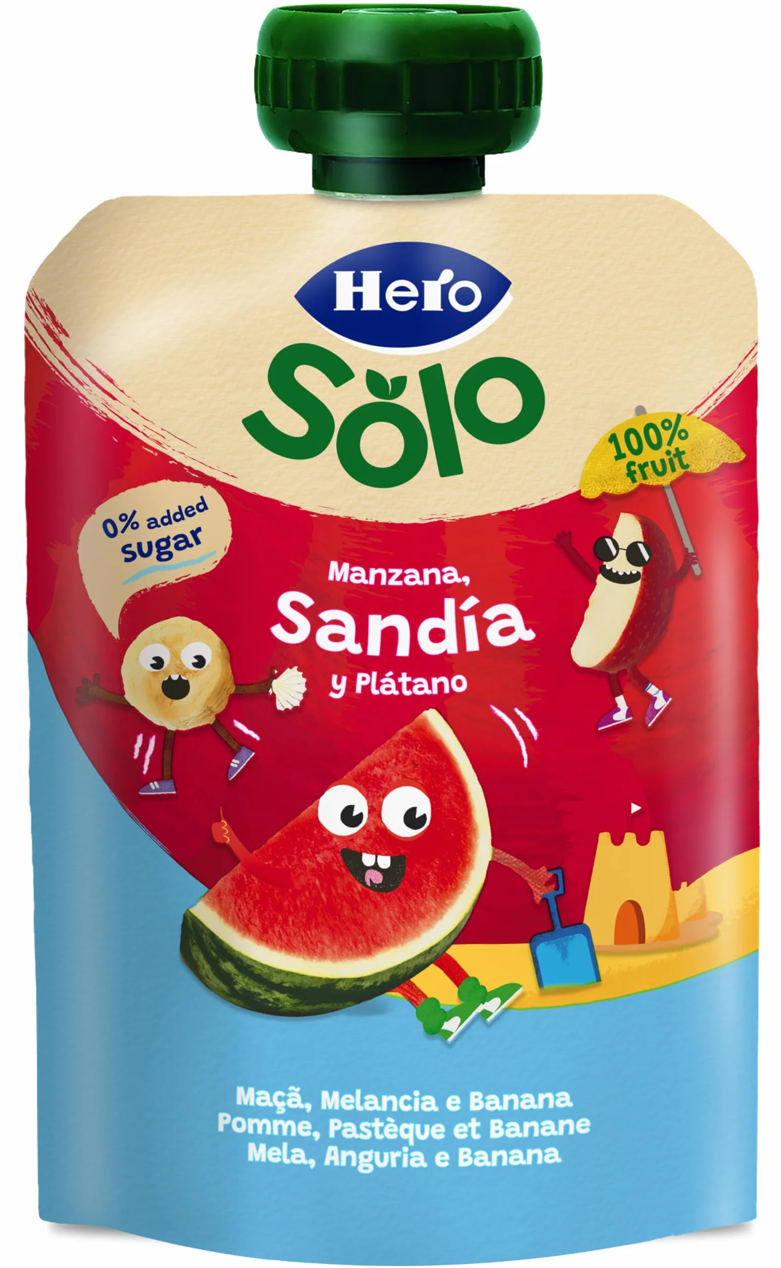 Bolsita Fruta Bebé Manzana Sandía Plátano 100% Natural Sin Conservantes 100g x 6U Desde 6 Meses