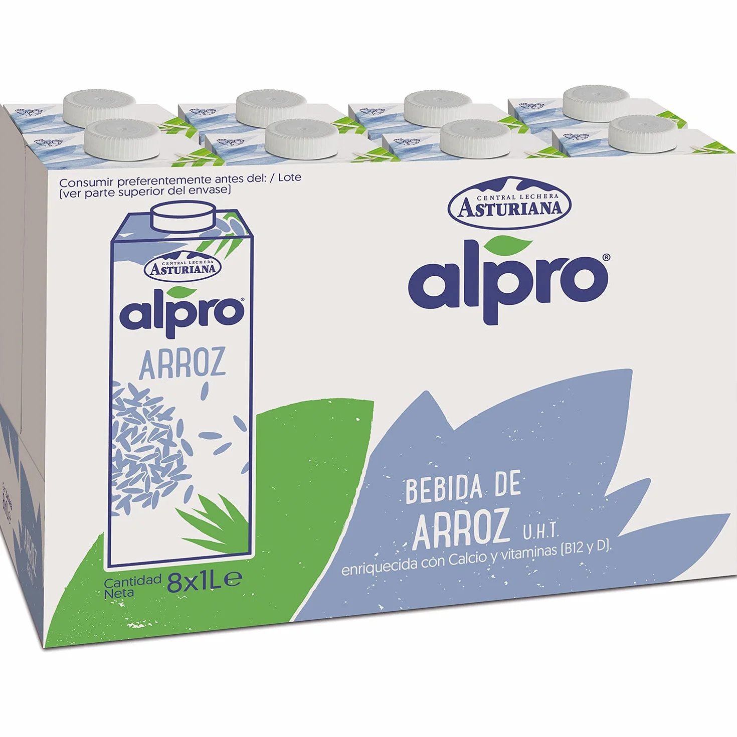 Alpro Central Lechera Asturiana Bebida De Arroz 100% Vegetal Proteínas Veganos Pack 1L 8 Unidad