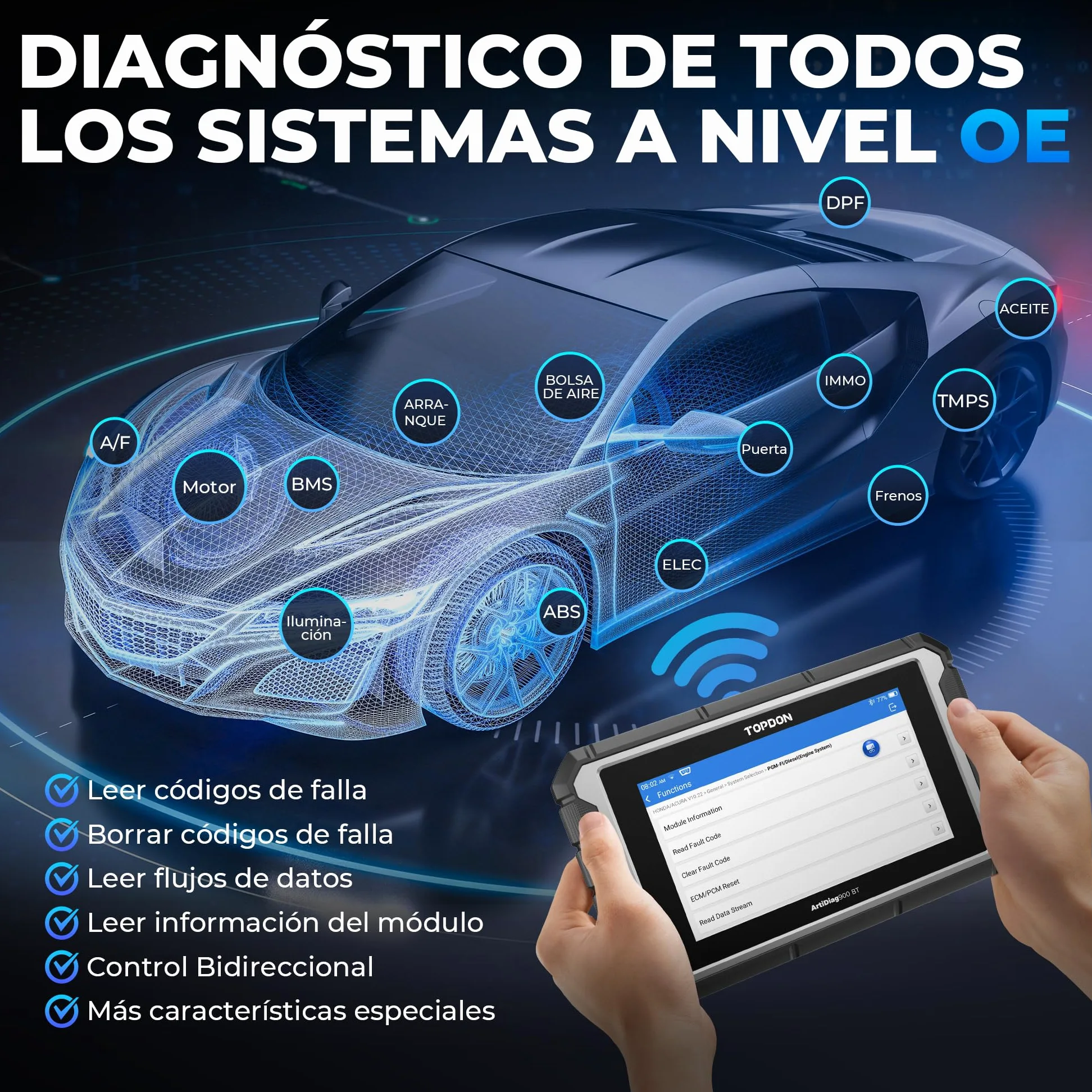 TOPDON OBD2 Diagnosis Coche AD900BT, Codificación ECU, Control Bidireccional, 28+ Servicios, Escáner de Sistema Completo, para Todos los Vehículos con FCA, 2 Años de Actualizaciones Gratuitas
