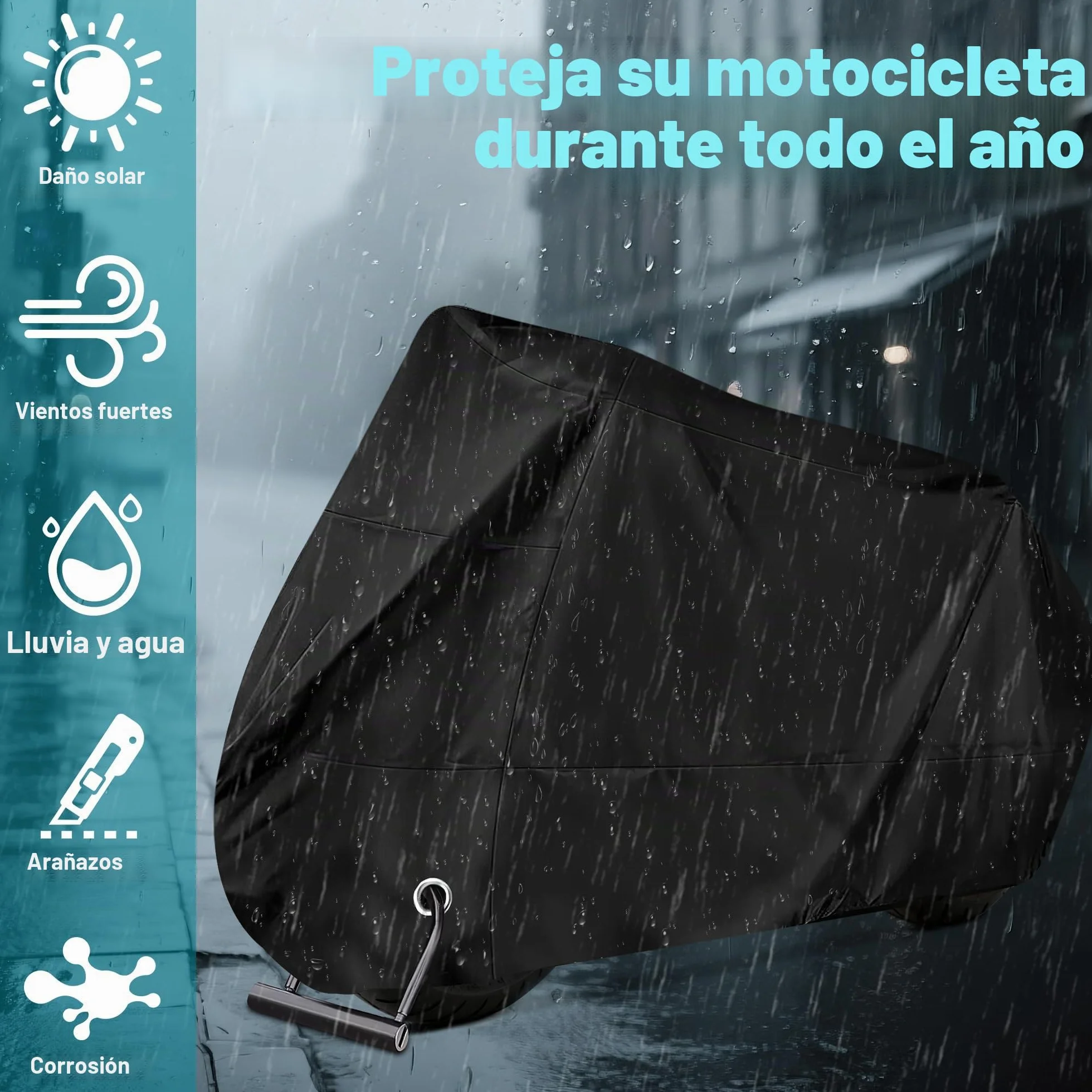 Funda Moto Impermeable Cubre Moto Impermeable Exterior Interior 210D Poliéster Capa Protector Lluvia UV Polvo Viento Nieve Excremento de Pájaro para Cubre Scooter Motocicleta (245x105x125cm)