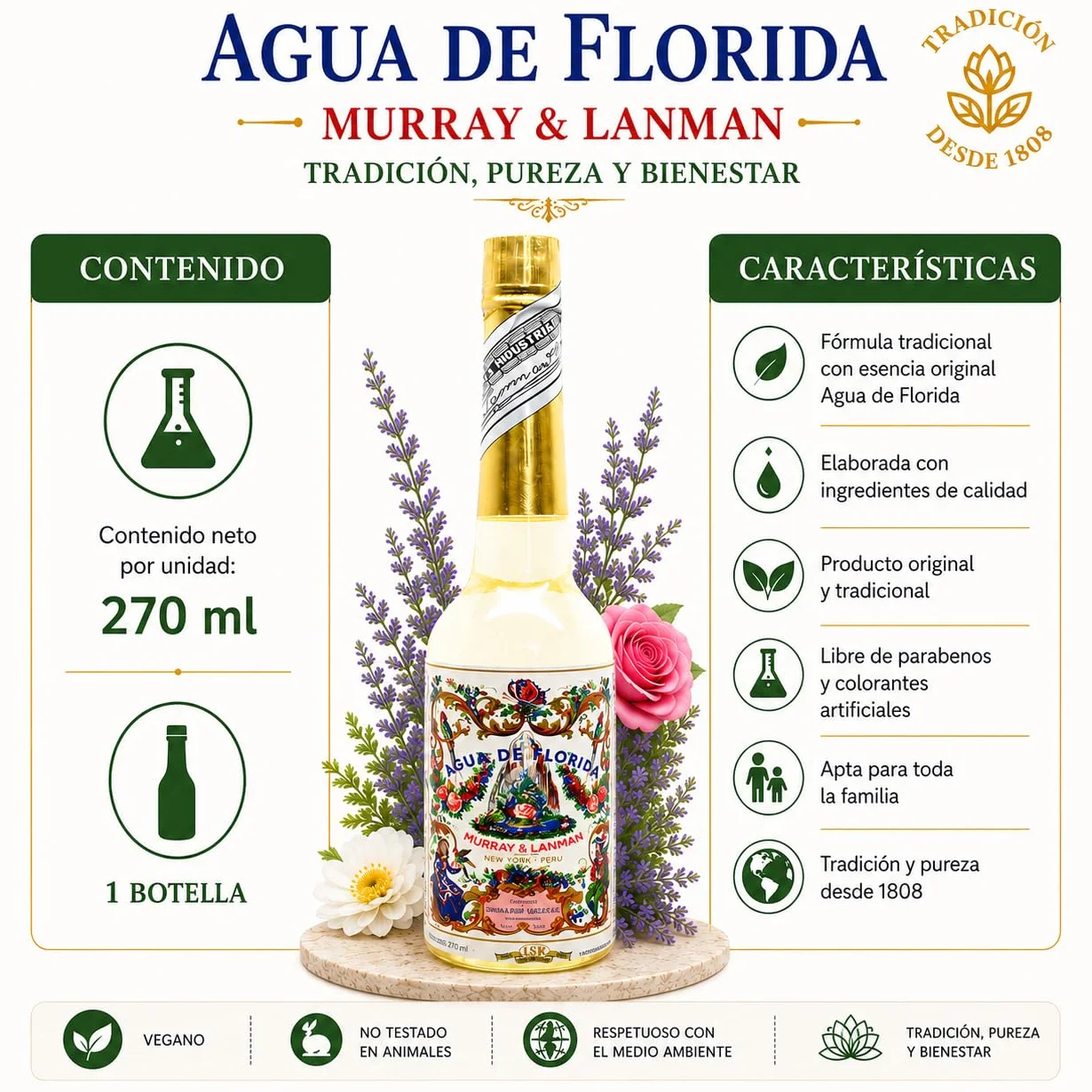 Florida Agua de Perú Original 270ml Murray Y LanMan Amarilla