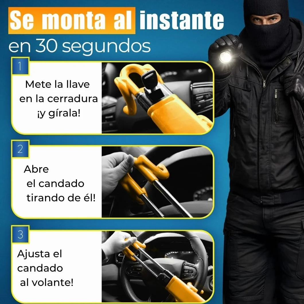 ATG Bloqueo Volante Coche – Antirrobo Coche, Antirrobo Volante & Barra Antirrobo para Auto, SUV, Van, Furgoneta y Autocaravana – Acero Endurecido, Protección Antitaladro
