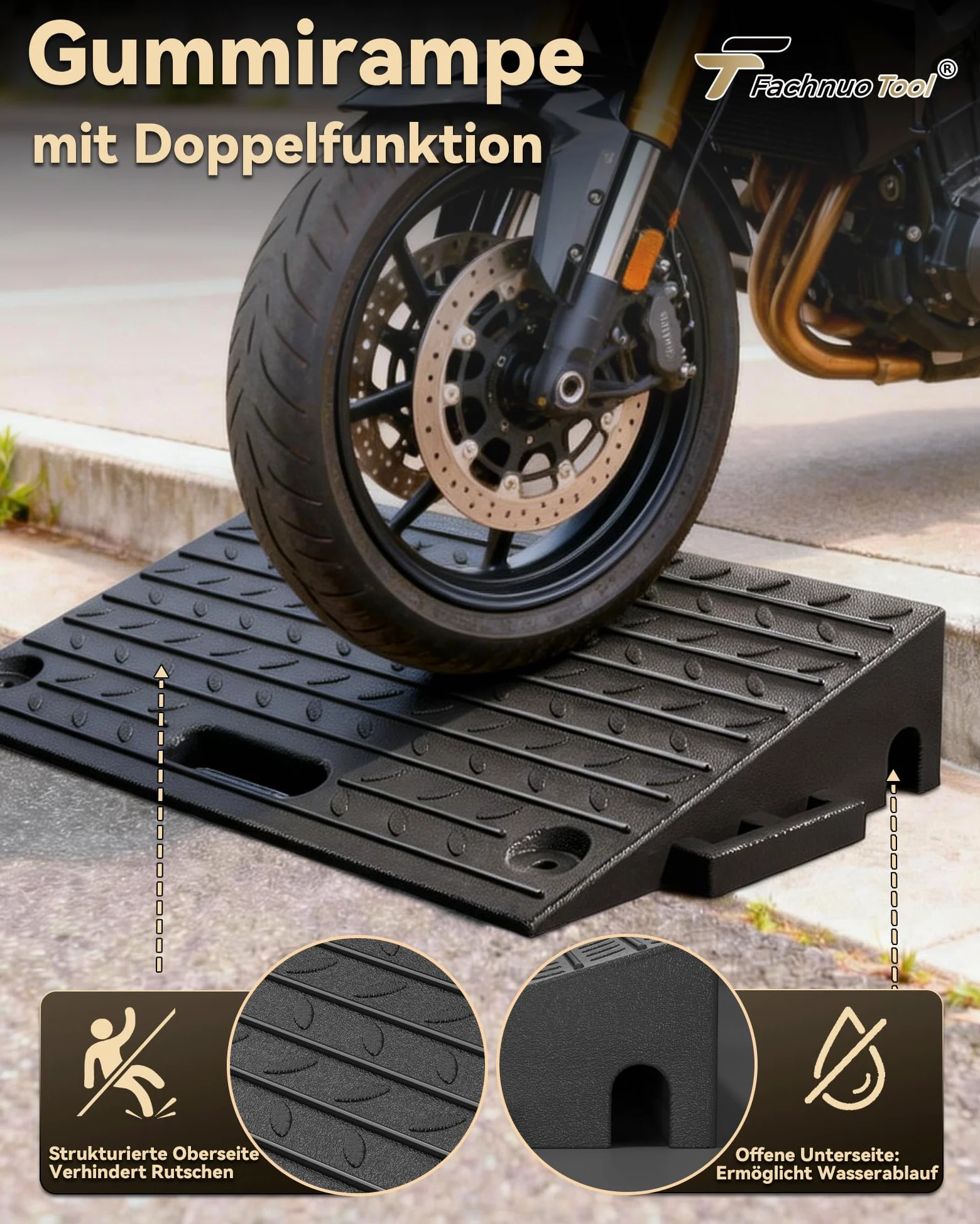 Rampa para bordillos con Capacidad de Carga de 10 toneladas, rampa para umbrales Antideslizante para Coches y Motos, diseño portátil para entradas de vehículos y accesos a Puertas, Juego de 2 Piezas