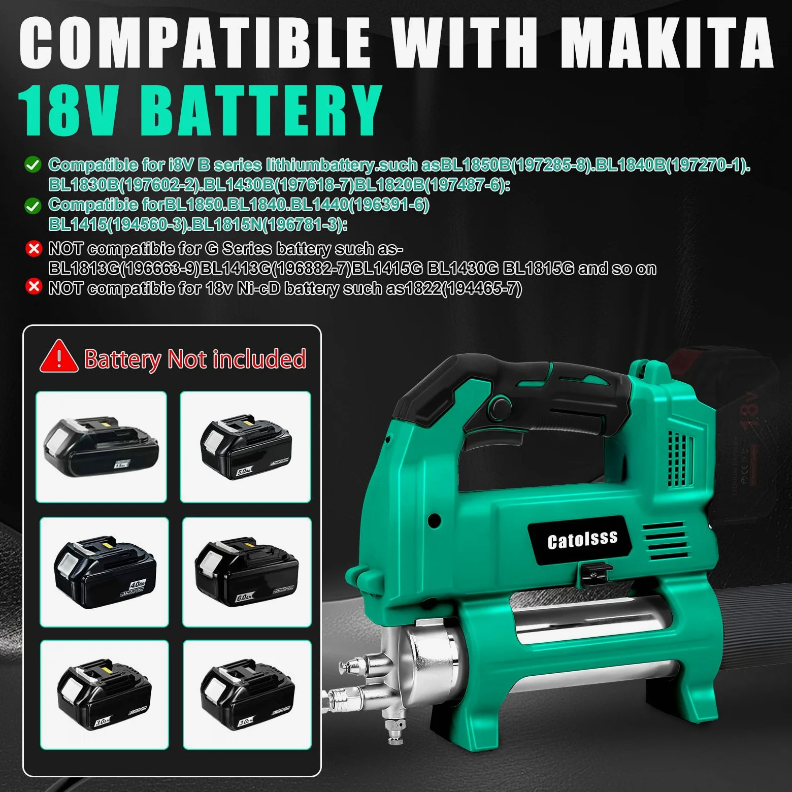 Compresor de grasa para batería Makita 18V, presión de 12000 PSI, manguera de alta presión de 100 cm, compresor eléctrico sin escobillas para camiones, granjas, construcción y bricolaje (sin