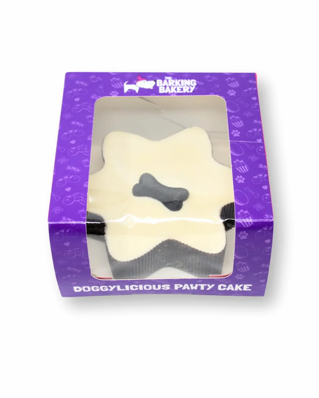 The Barking Bakery Pastel de estrella con tapa de yogur para perros, pastel de cumpleaños con hueso, esponja de vainilla y cobertura, grado humano