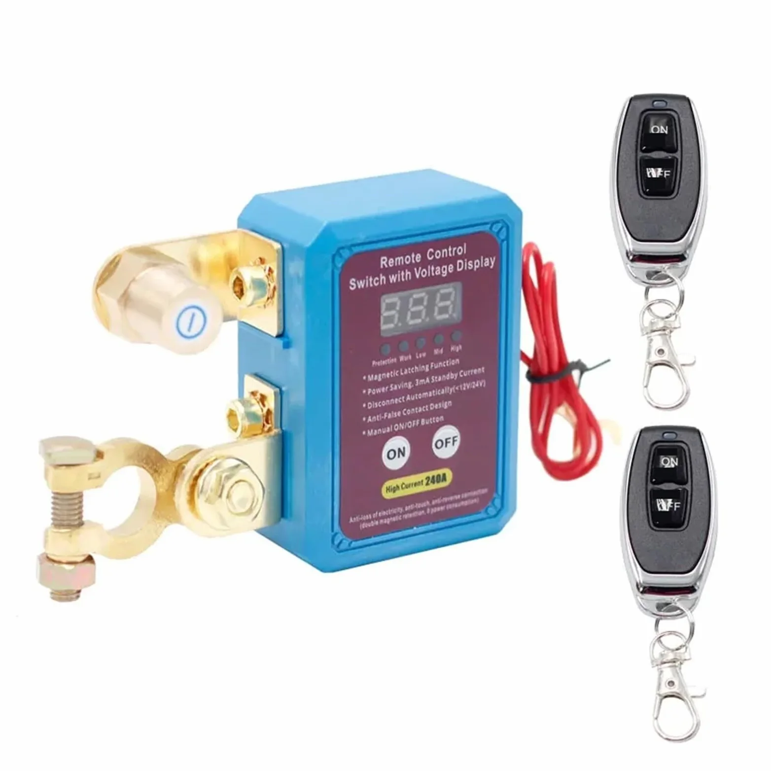 Interruptor de corte de la batería Interruptor de desconexión de batería de 12 V 240 A, aislador, interruptor de corte de desconexión de batería de ahorro de energía, relé de enclavamiento magnético(R