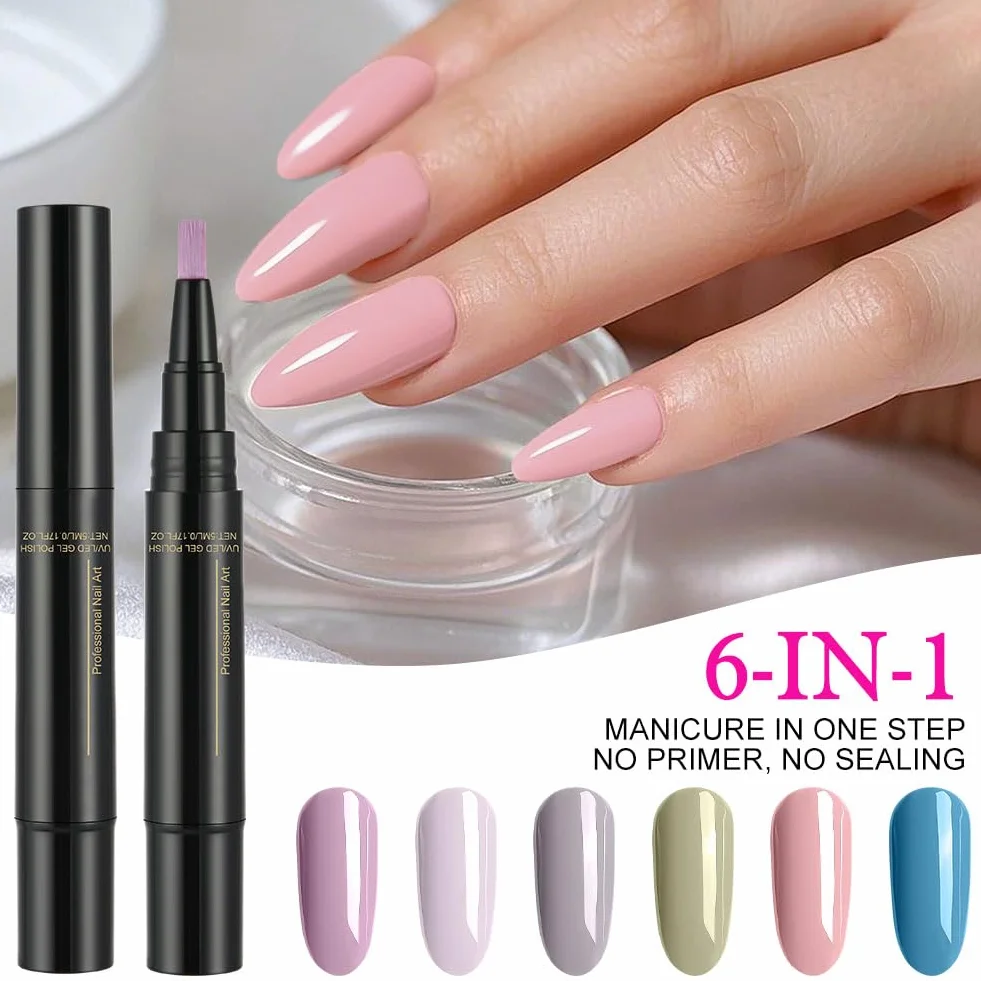 Gel Nail Polish Pen 3 en 1 5 ml * 6 Piezas Quick Dry Lápiz De Esmalte De Uñas