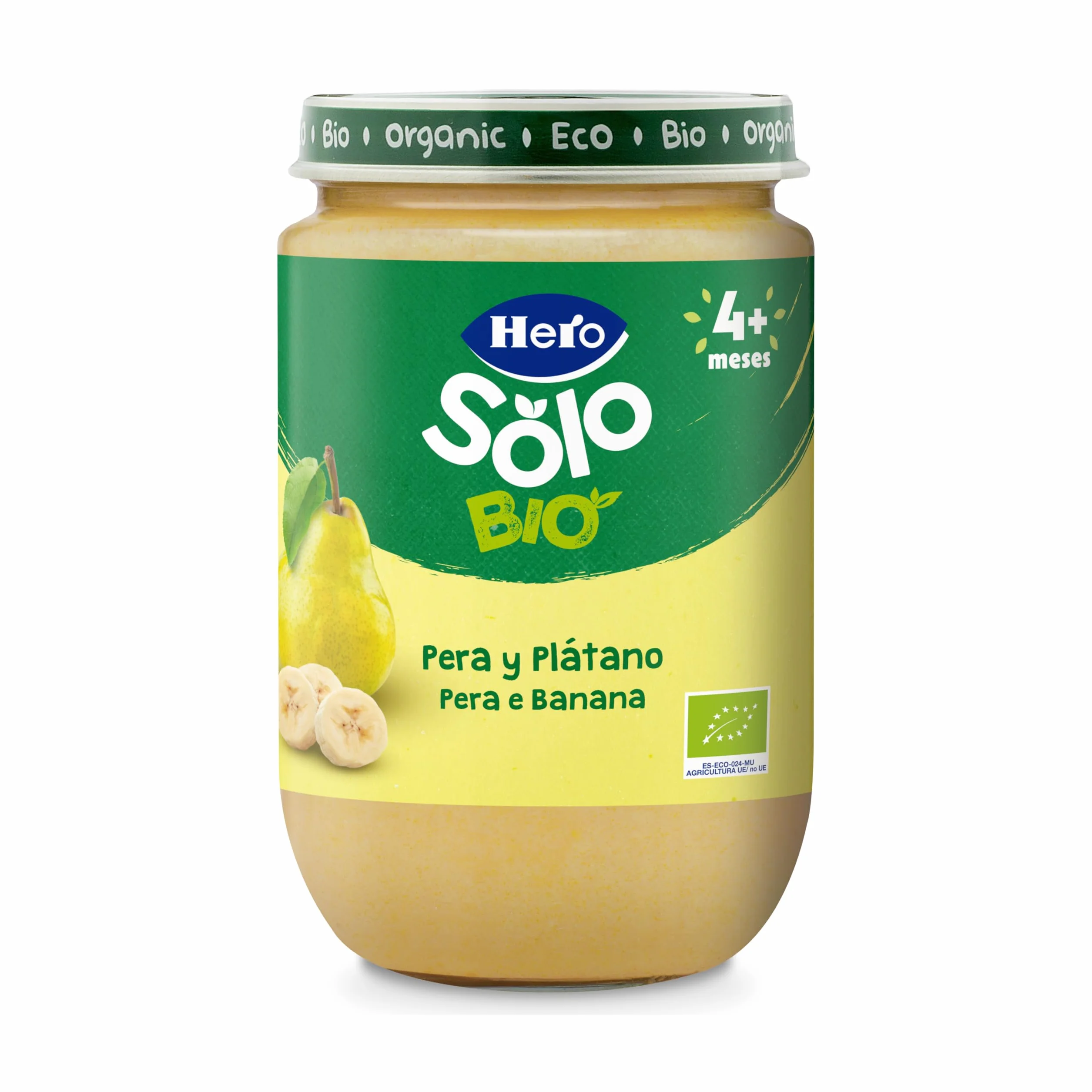 Hero Solo Bio Tarritos de Pera y Plátano 100% Ecológico para Bebés 4 Meses Pack 12 x 190 g