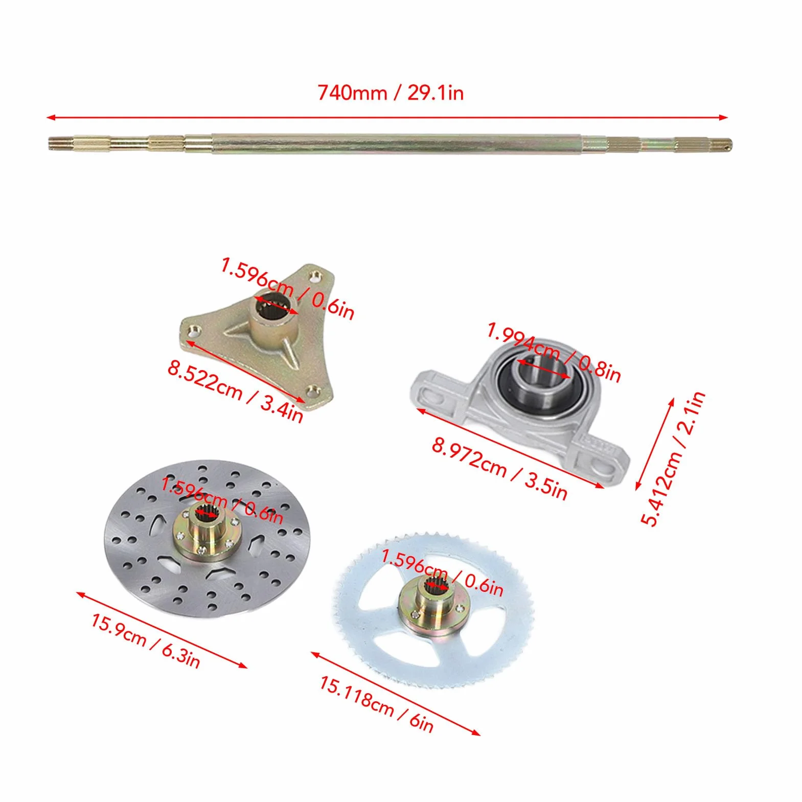 Tonysa Kit de Montaje de Eje Vivo Trasero Go Kart de 29 Pulgadas, Materiales de Primera Calidad, Amplia Compatibilidad, Alta Confiabilidad, (con) Componentes de Freno y Cadena 428,
