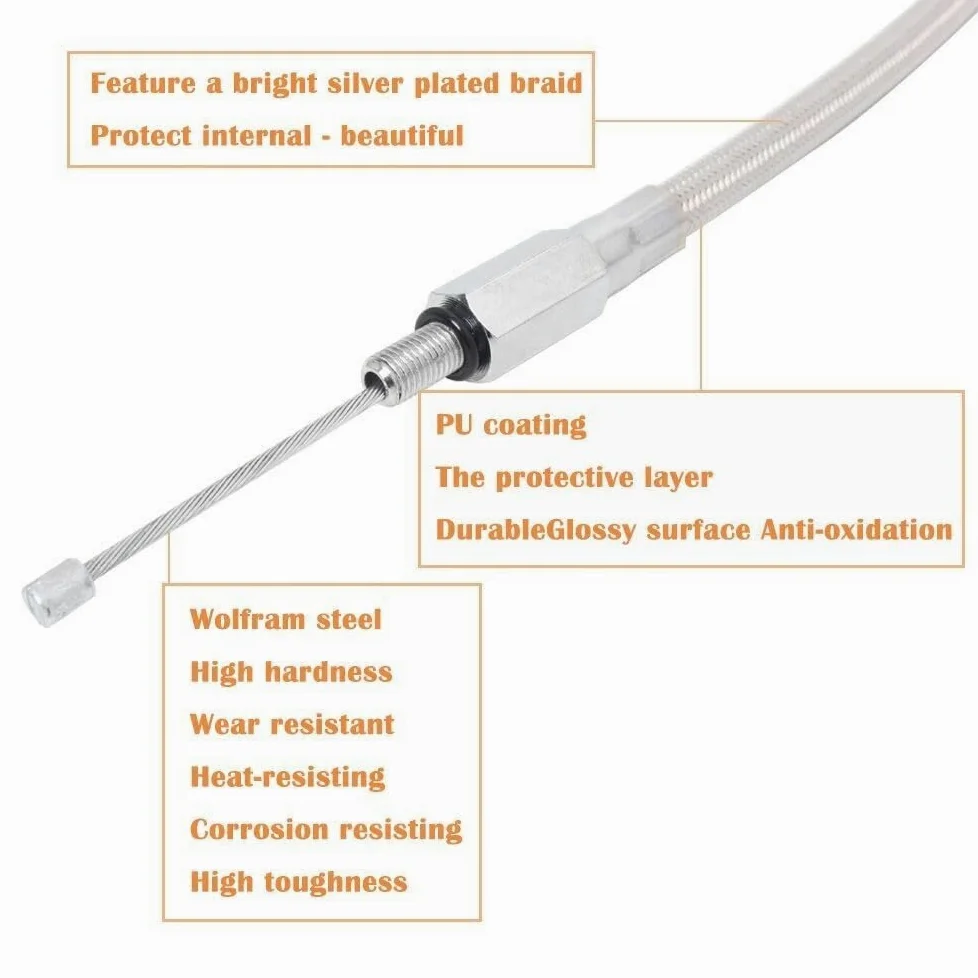 Cable de embrague trenzado plateado para motocicleta, Control manual acero Wolfram para Sportster 1200 XL1200C XL1200V, 160CM/ 63 pulgadas