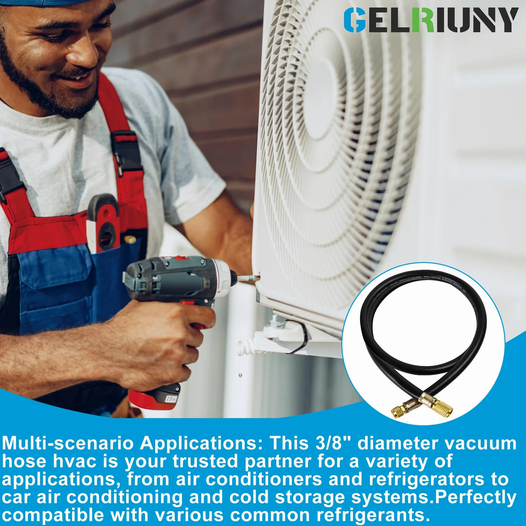 HV1S - Manguera de vacío de 3/8 pulgadas, accesorios: 3/8 pulgadas x 1/4 pulgadas, presión de trabajo: 800 (Psi), presión de ráfaga: 4000 (Psi), compatible con la mayoría de equipos de refrigeración y