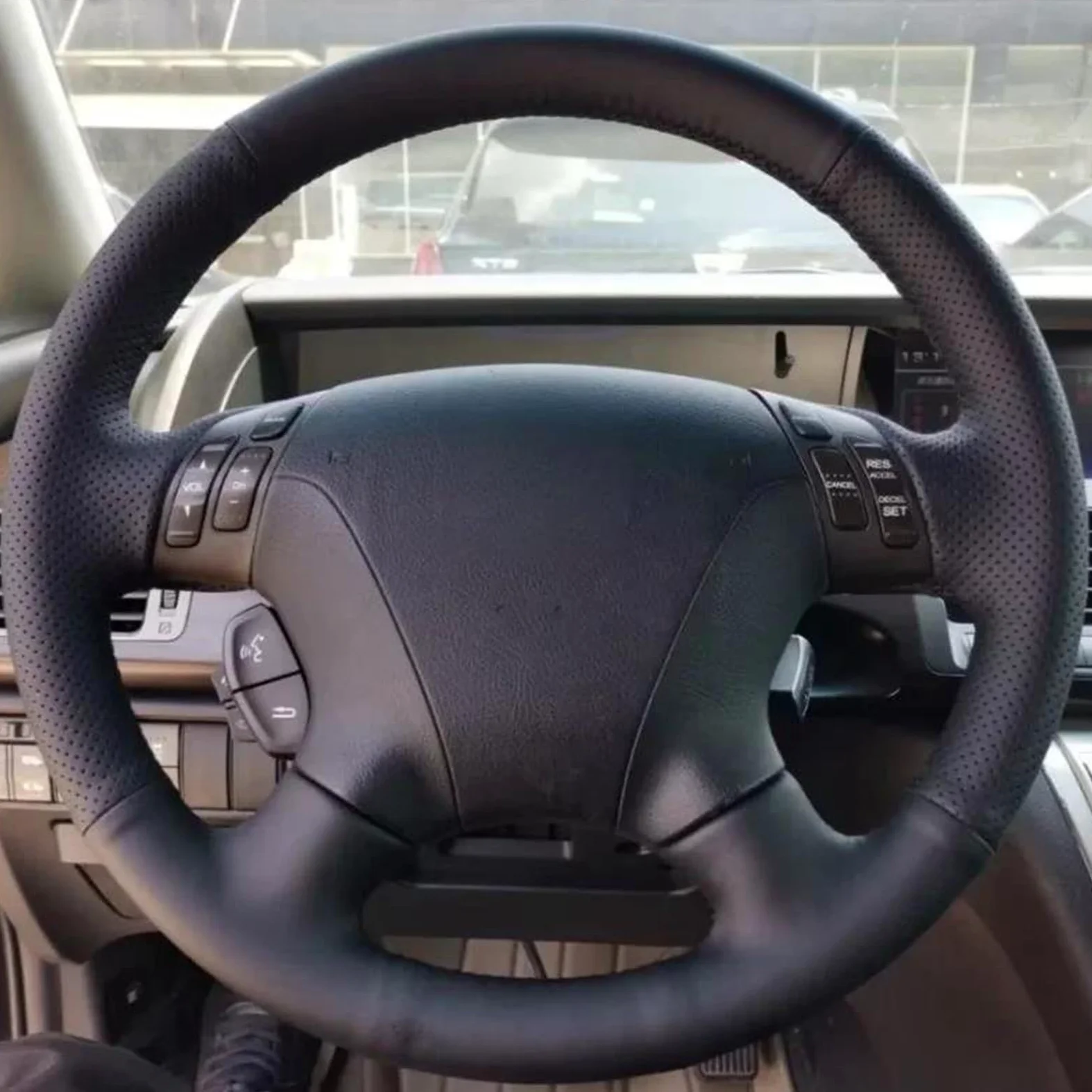 Tapa del Cubo del Volante Funda para Volante de Coche de Cuero de Microfibra Perforada Trenzada con Agujas e Hilos para Accord 7.ª generación 2003-2007 para Odyssey (Negro)