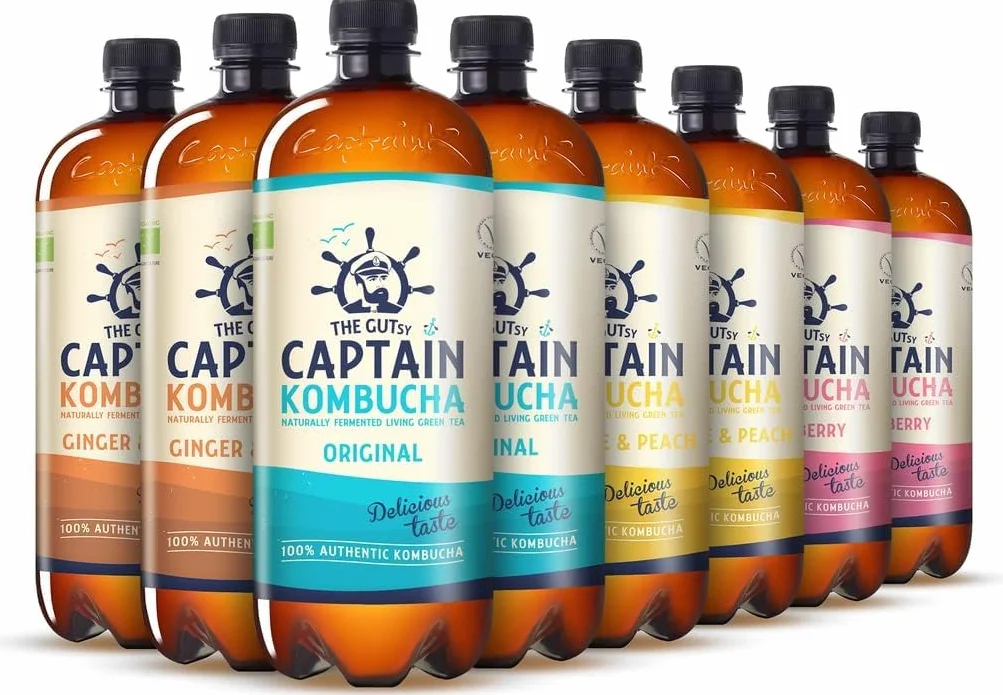 Gutsy Captain Kombucha 8x1l Bebida Probiótica Naturalmente Fermentada Sin Aditivos ni Conservantes Sin Pasteurizar Vegan MixBox