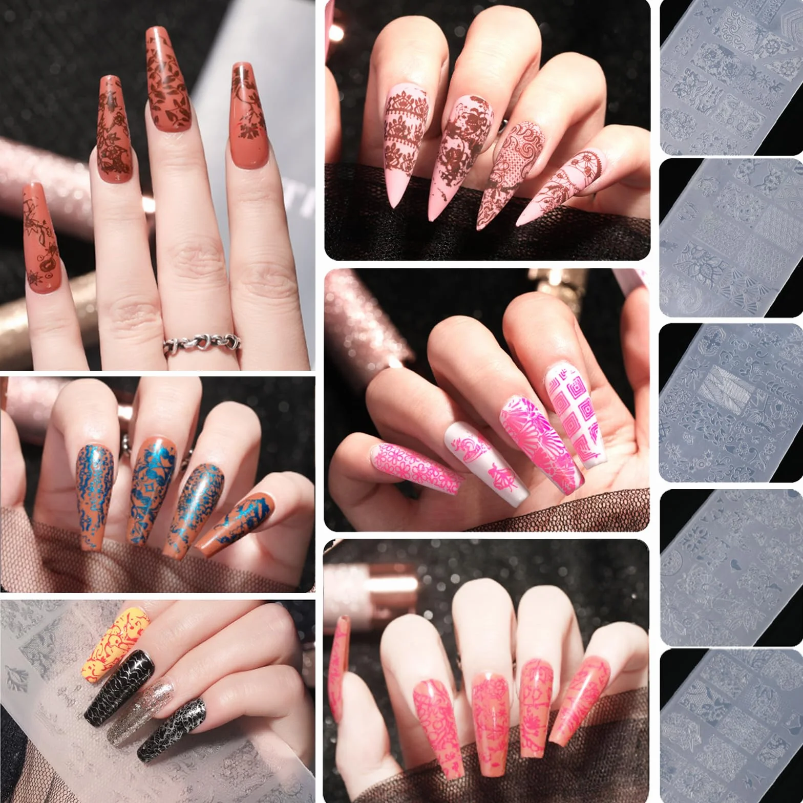 Nail Art Stamper 9 Pcs Placas Estampacion Uñas Nail Stamping Kit Sellos De Silicona Transparente