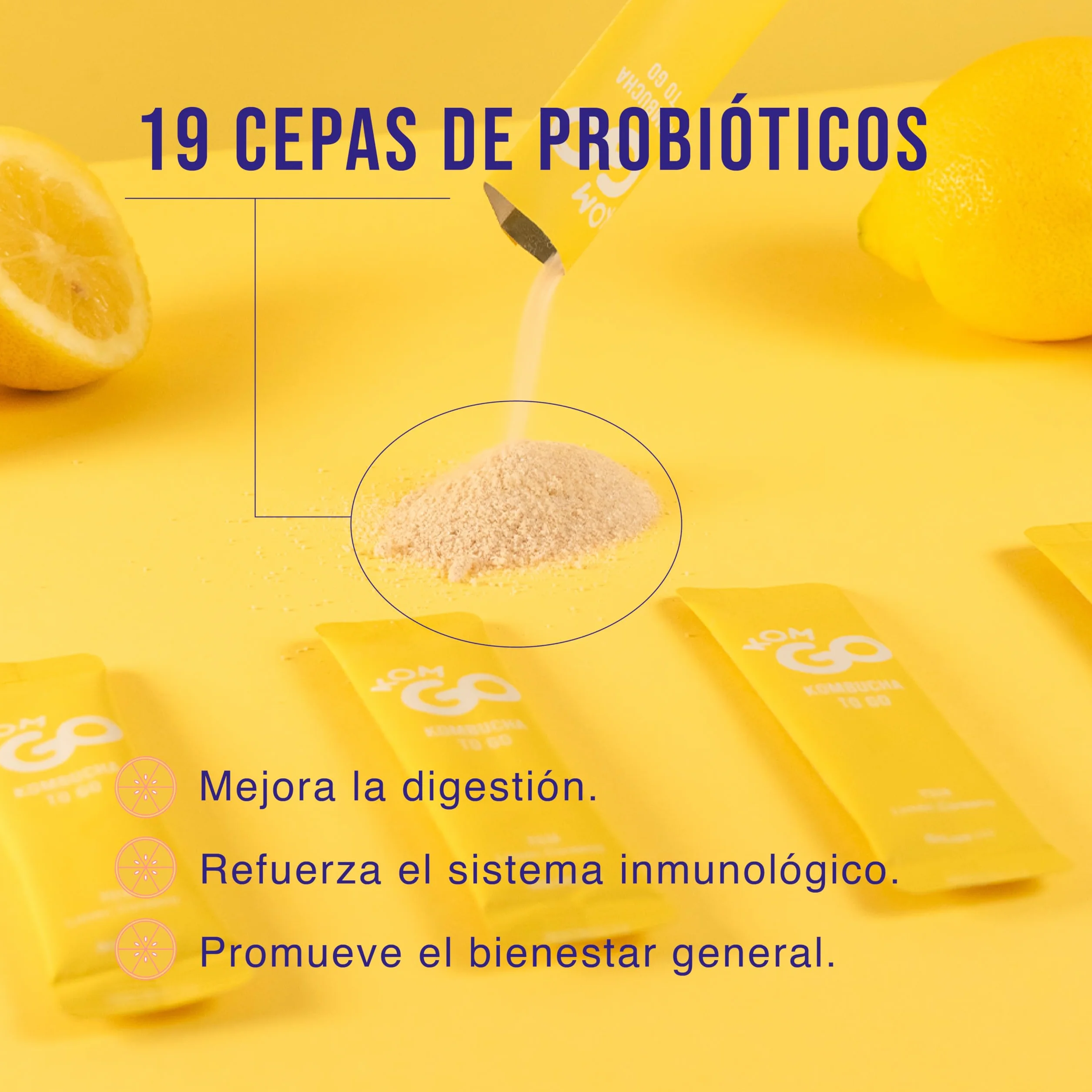 KOMGO Kombucha en Polvo Bebida Instantánea con Probióticos y Antioxidantes 15 Kcal Limón Coreano