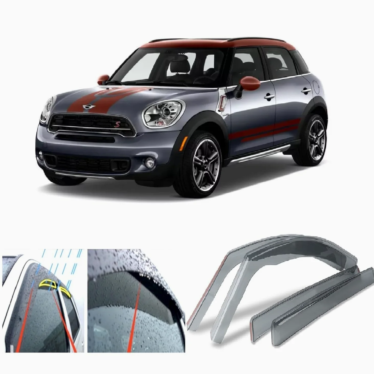 4 deflectores de viento para Mini Countryman (R60) 2010 2011 2012 2013 2014 2015 2016 protectores de lluvia de vidrio acrílico/protectores contra la intemperie y protectores solares