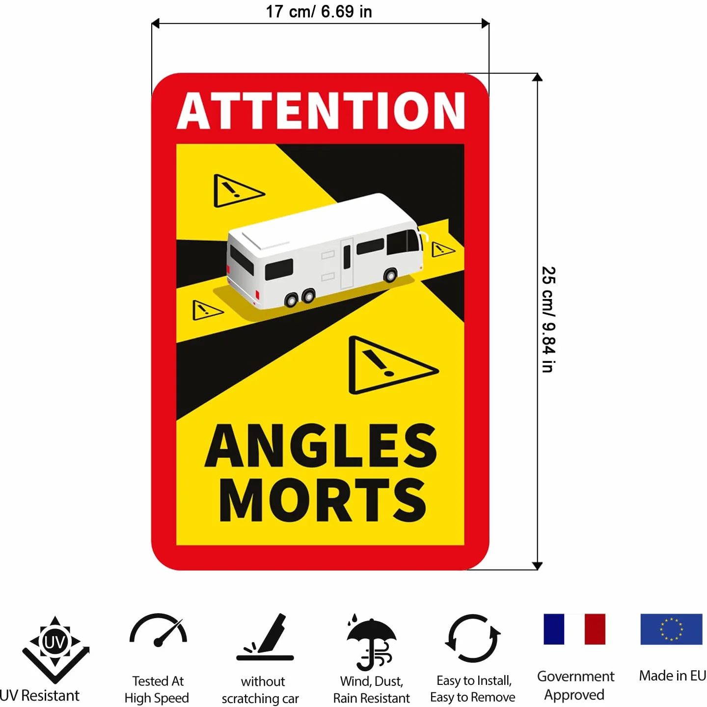 Angles Morts Señales Magnéticas de Aviso de Ángulo Muerto Pegatinas para Autocaravana Caravana en Francia Calcomanías Fuertes con Protección UV