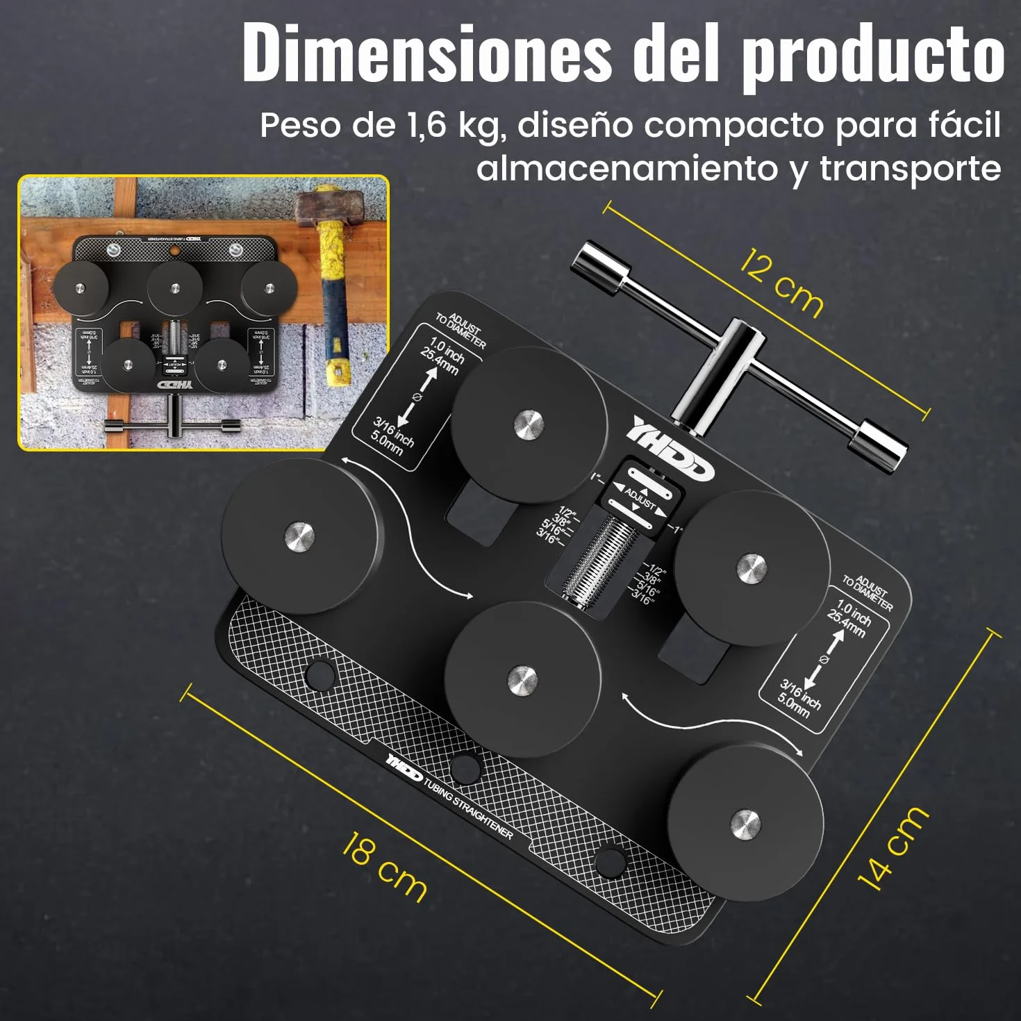 Enderezador de Tubos para Diámetros de 4,7 mm a 25,4 mm, Herramienta Ajustable para Enderezar Tubos de Freno, para Tubos de Cobre, Aluminio, Acero, Tubos Doblados y Líneas de Combustible