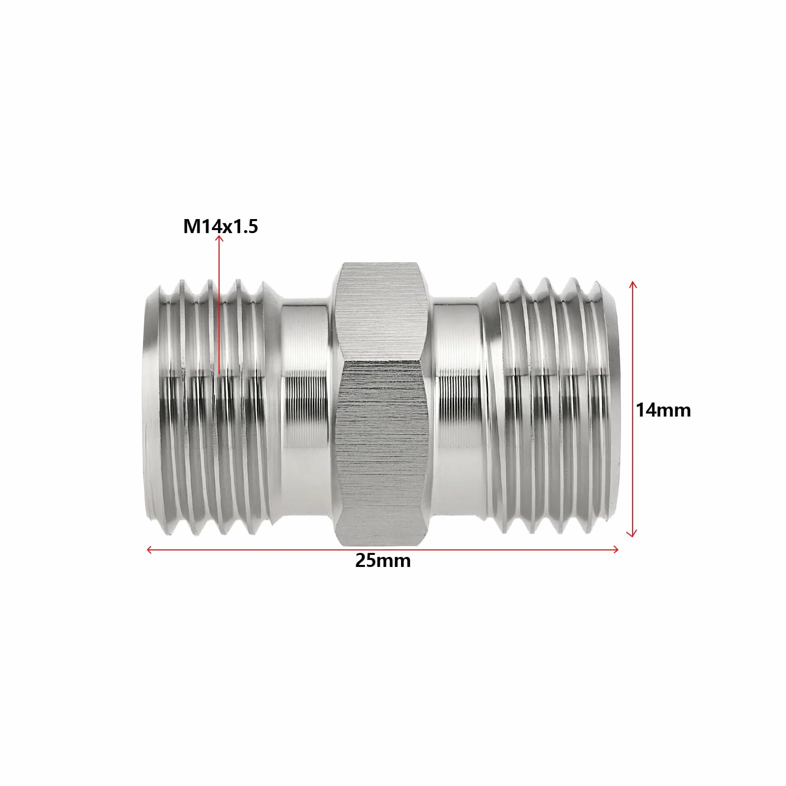 2 adaptadores hidráulicos M14 x 1.5 para manguera de tubo, conector de rosca adecuado para varios sistemas hidráulicos y excavadoras pequeñas, color plateado