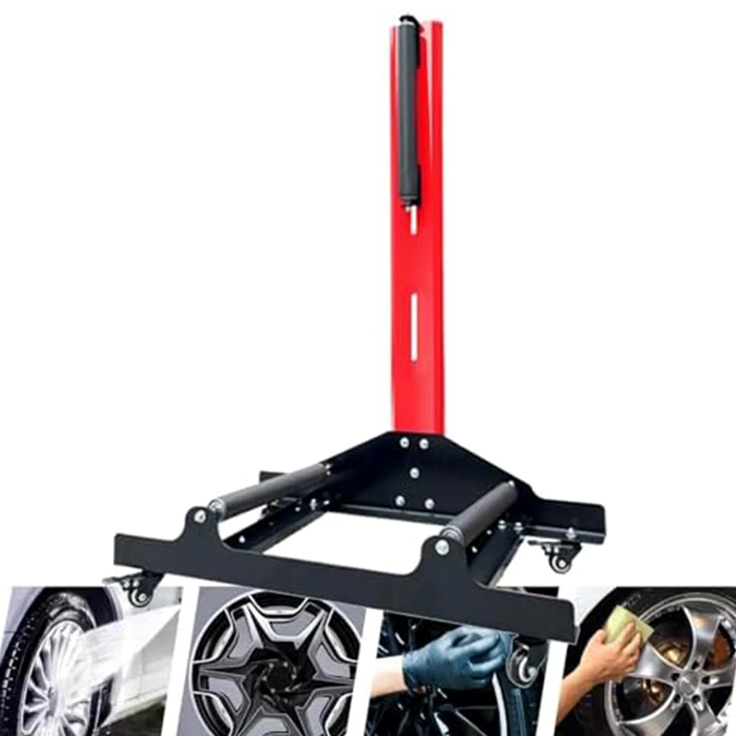 Soporte de limpieza de ruedas resistente con función de rodamiento de 360° para uso en garaje y taller