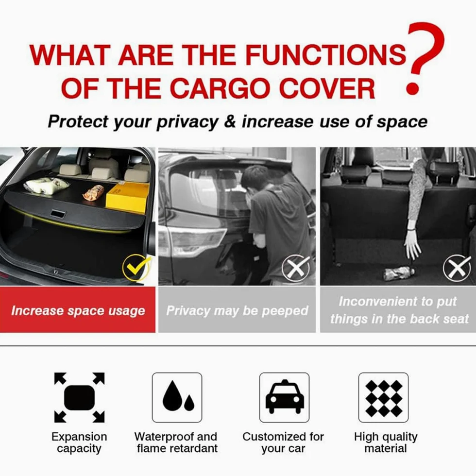 XENITE Coche Retráctil Cubiertas De la Carga Maletero Cubierta Cargo Cover para Volvo XC90 2016-2020 2021 2022 2023 2024 Protectora Interiores Almacenamiento Accesorios,Blackstyle