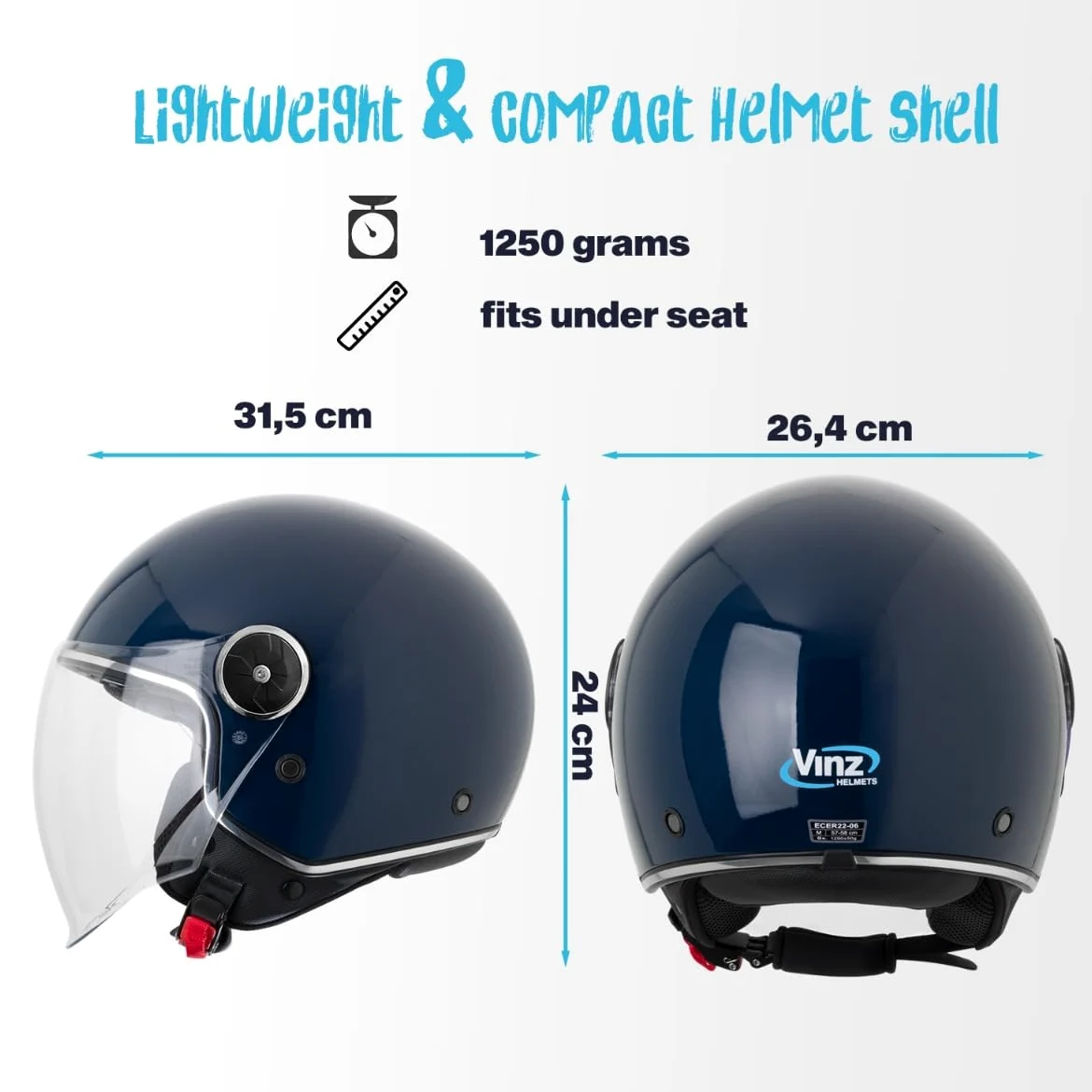 VINZ Tobia Casco Jet con Doble Visera | Casco Scooter & Moto & Ciclomotor | con Visera Solar | ECE 22.06 Homologado | En Tamaño XS - XXL | para Hombre y Mujer