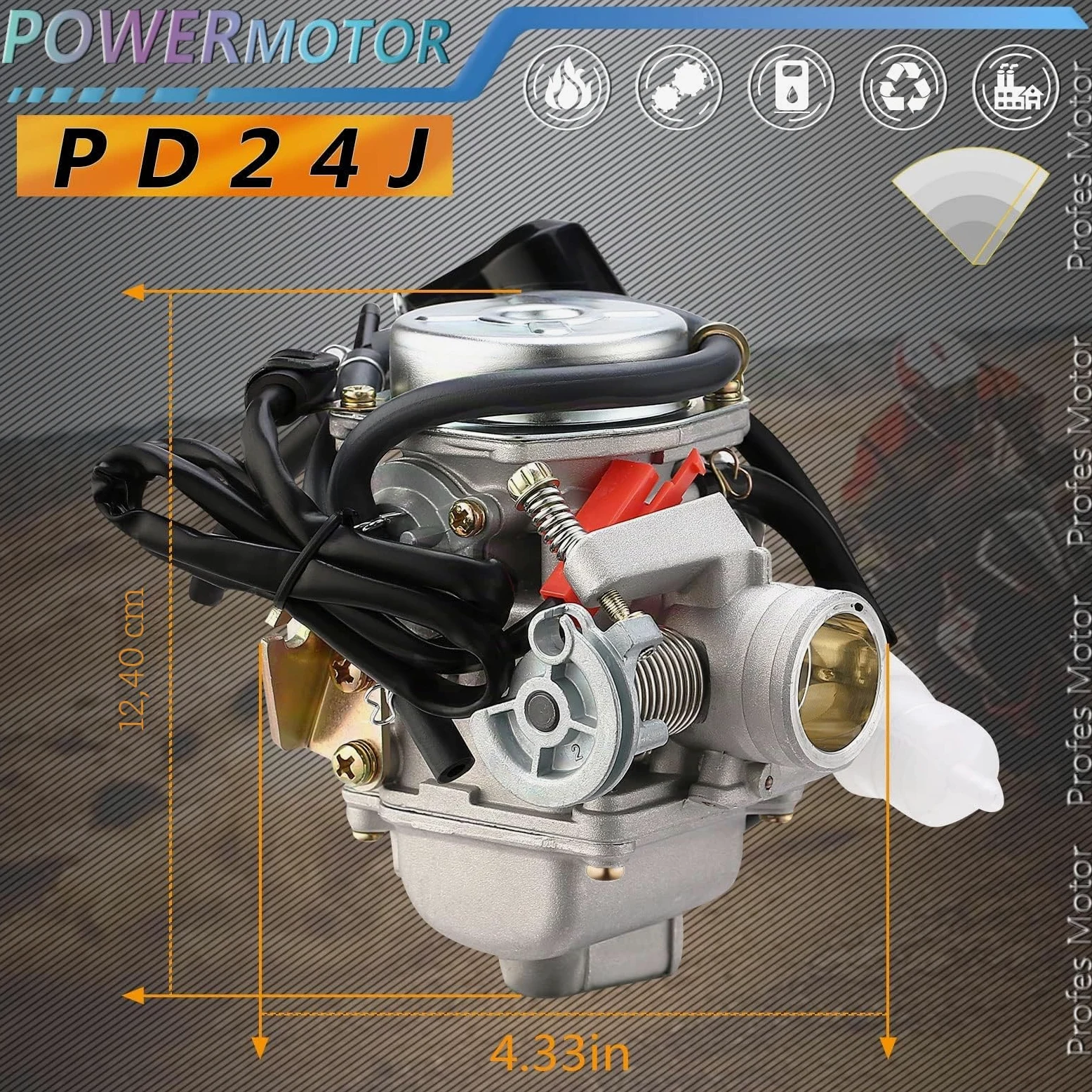 PD24J Carburador para 4 tiempos GY6 125cc 150cc ATV Go Karts Scooter Ciclomotores QMJ/QMI157 QMJ/QMI152 - Diámetro de admisión del colector 24 mm PD24J Carb