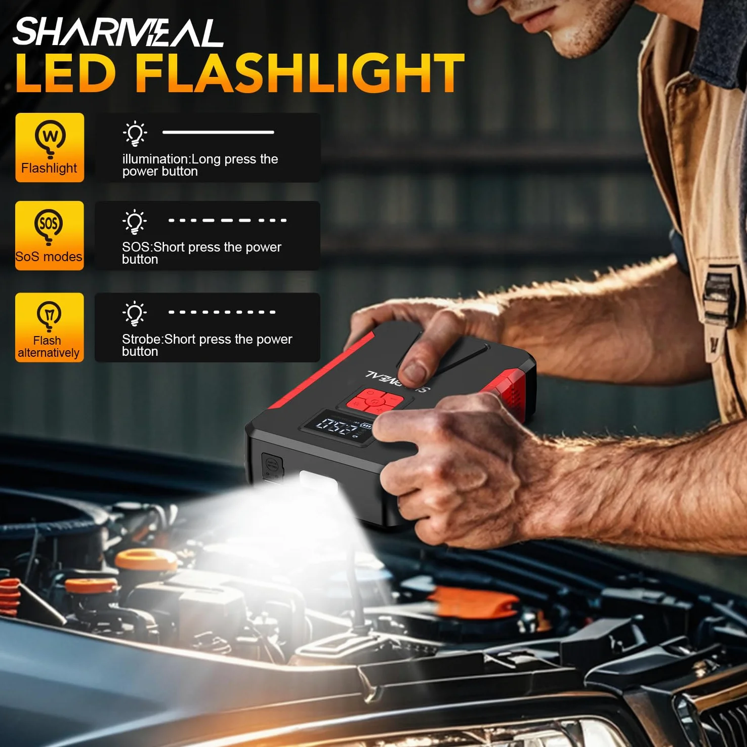 SHARMEAL Paquete de energía de Arranque de 5000 A con compresor de Aire de 150 PSI, Amplificador de batería portátil de Coche de 12 V (10.0 L de Gas/9.0 L diésel), Banco de energía de Arranque de