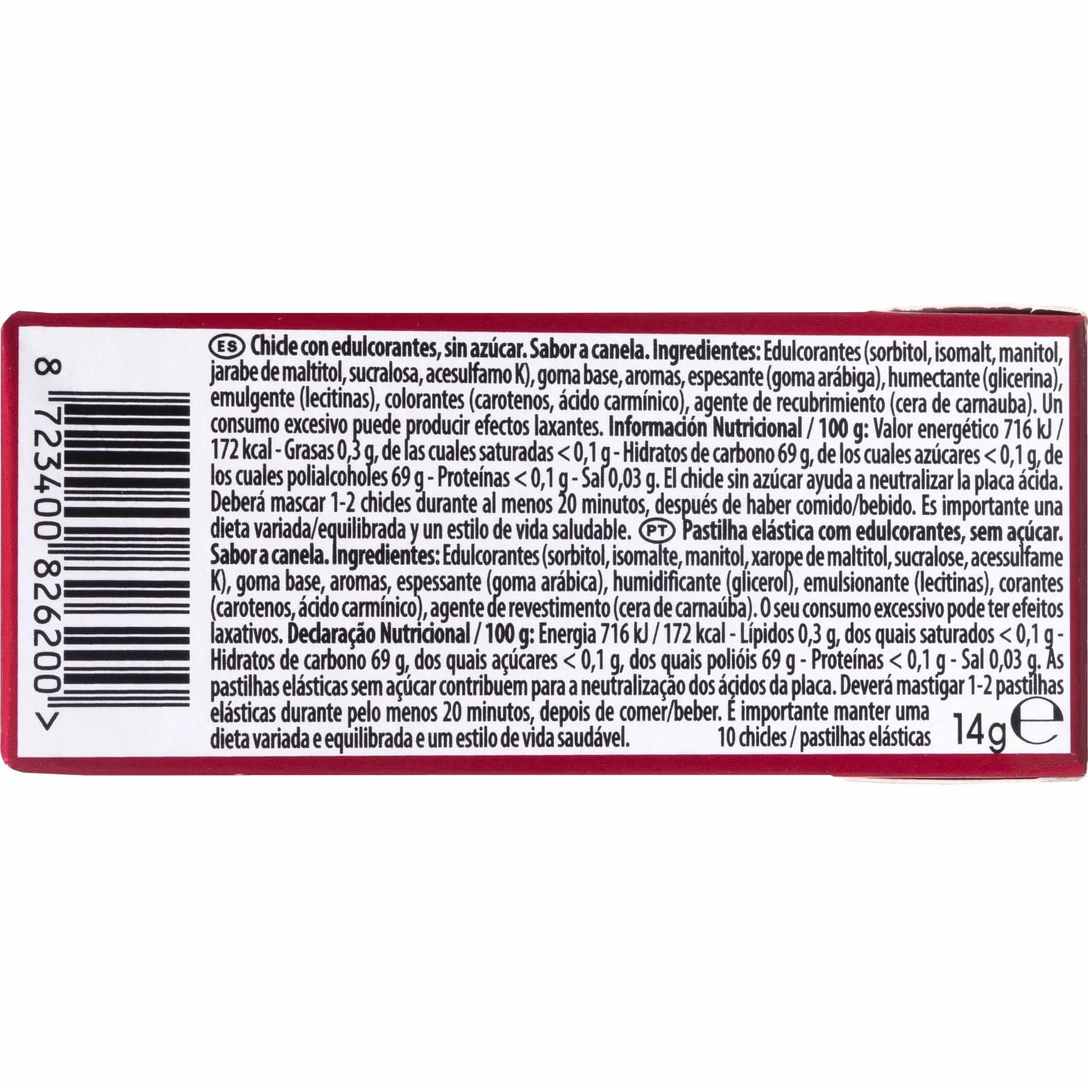 iChuches Trident Chicle Sin Azúcar Sabor Canela Pack 24 Unidades Larga Duración Sin Calorías