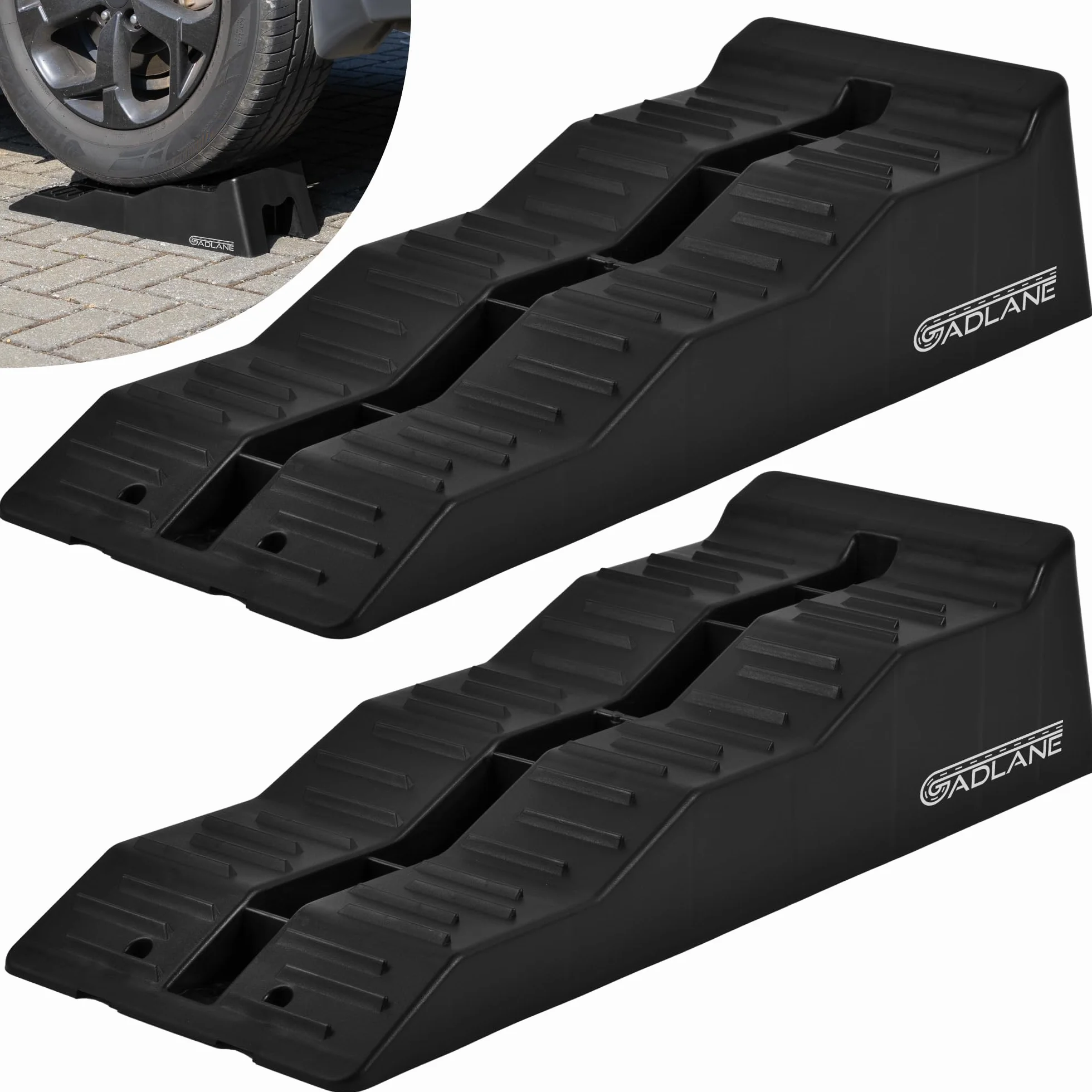 GADLANE Cuñas Niveladoras Autocaravana - 2 PCS Calzos Autocaravana de Alta Resistencia con Ranuras Antideslizantes - para Caravana, Furgonetas Camper y Remolques (Capacidad: 4,5 Toneladas) - Negro