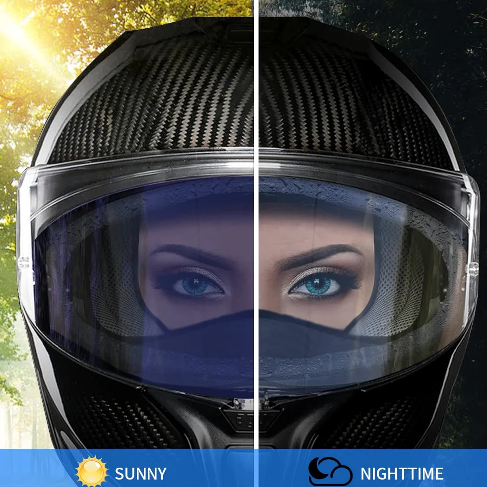 Película fotocromática antivaho para visera de casco, película de transición de tinte automático para visera de casco de motocicleta, 272 x 91 mm | De transparente a tintado para montar en todas las estaciones, en días soleados, fríos o nublados (oscuro)