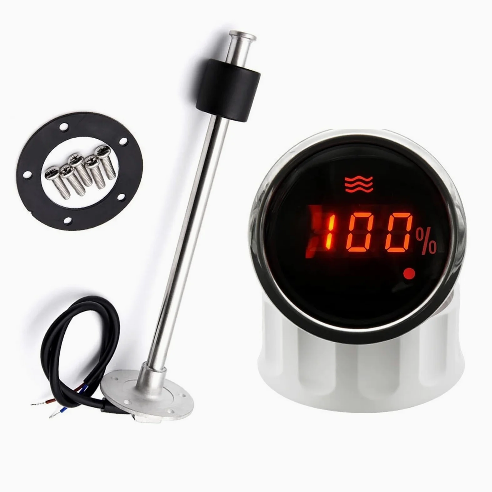 Indicador de Nivel de Combustible, Sensor de nivel de agua + Indicador de nivel de agua con alarma Retroiluminación roja Indicador de nivel de tanque de agua for barco para Coche, Barco, Caravana(With