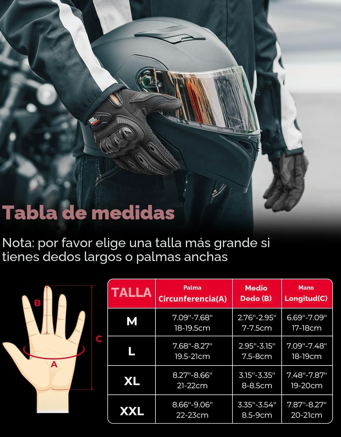 KEMIMOTO Guantes Moto Hombre, Guantes Moto Verano Protector Nudillos, Transpirables Exterior Pantalla Táctil para Hombre y Mujer, para Motos, Bicicletas, Scooters, Caza