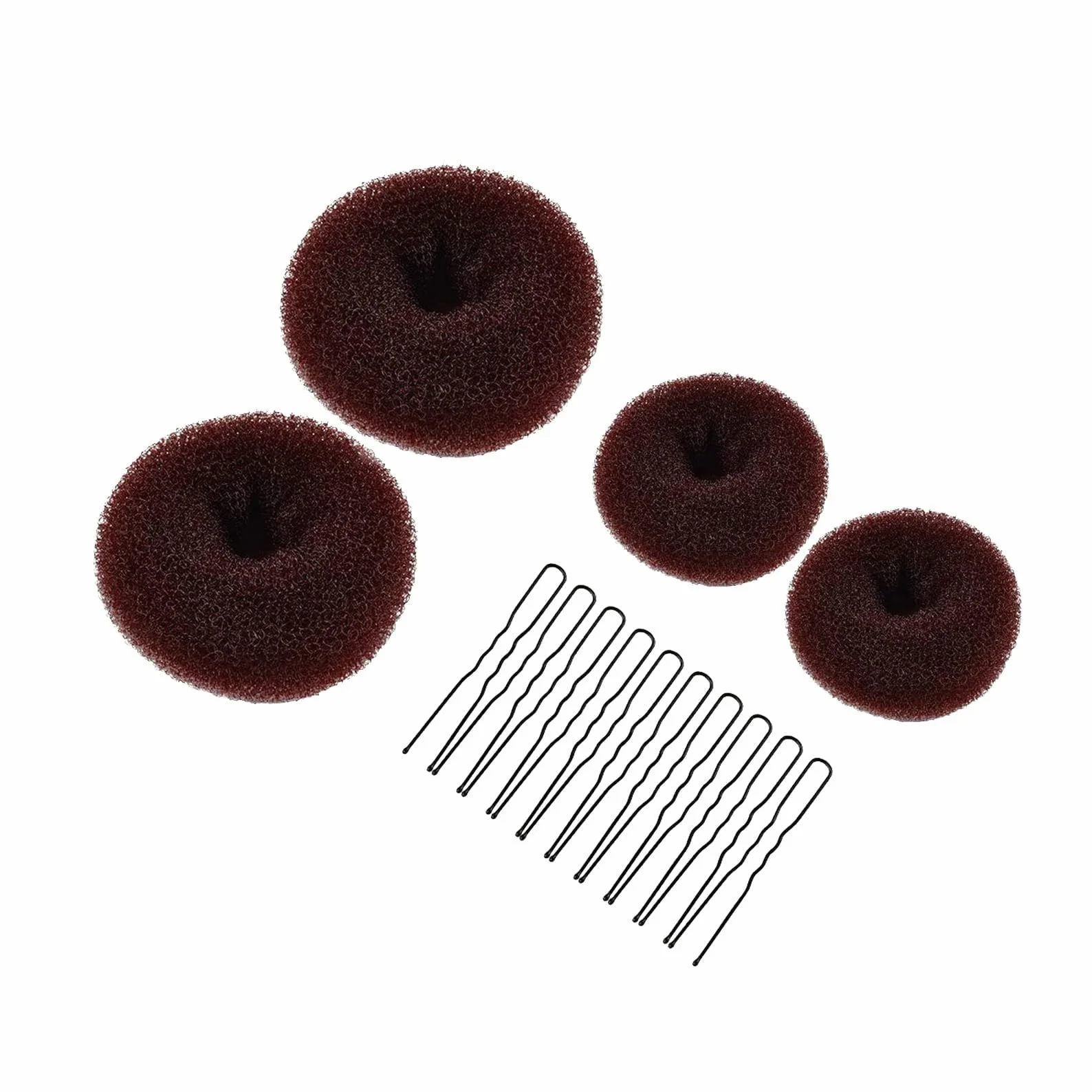 Set de moños en forma de donut, 4 piezas, herramienta para hacer moños con 10 pinzas en forma de U