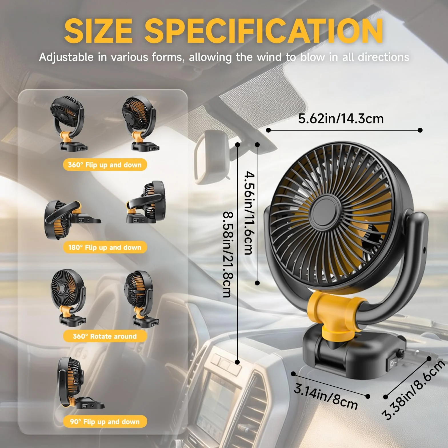 Ventilador Coche, Ventilador 12v Silencioso, Ventilador Coche Mechero, Ventilador Portatil, 360°Giratorio Viento Fuerte, para SUV RV Barco Carro