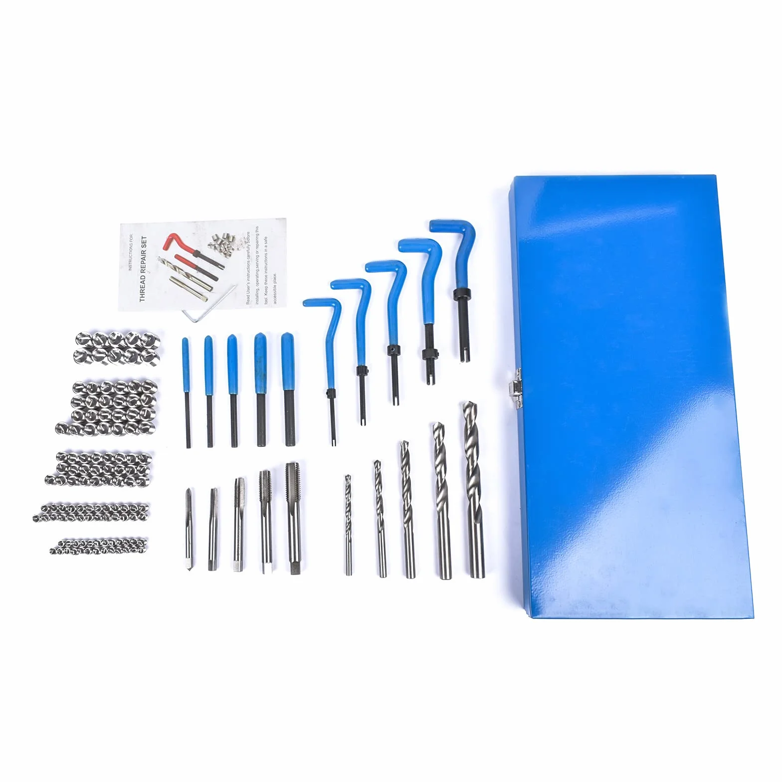 Bisenya Juego de reparación de roscas, 131 piezas, herramientas de reparación de roscas, M5, M6, M8, M10, M12, rosca azul