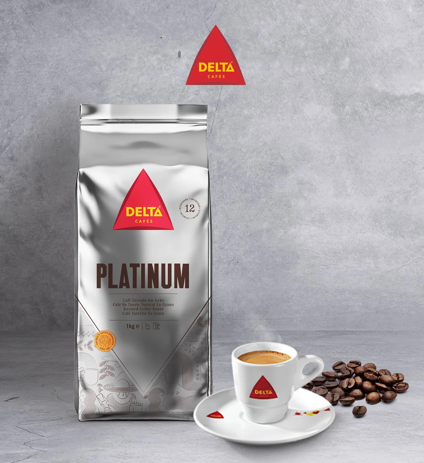 Delta Cafés Café en Grano Platinum 2x1 kg Intensidad 12 Mezcla Arábica Robusta Tueste Natural