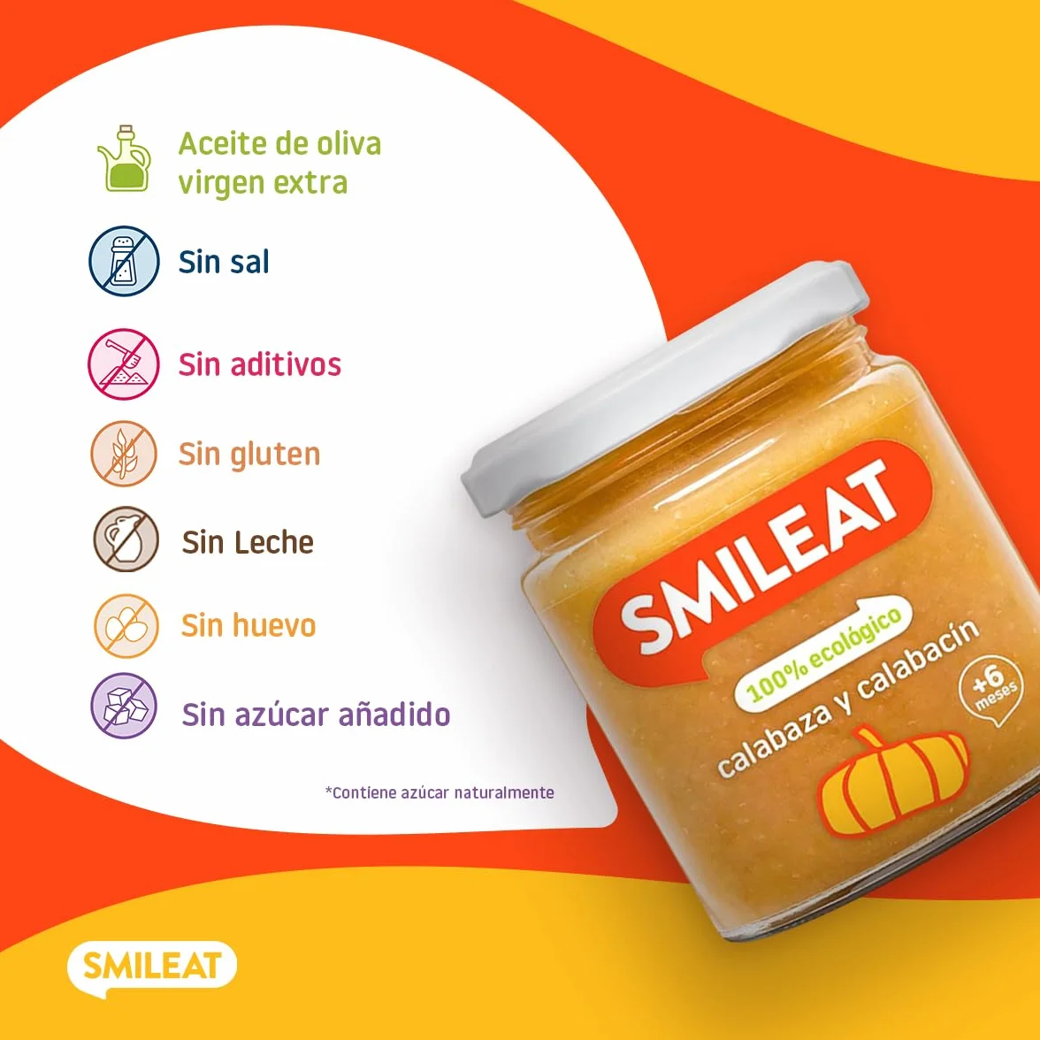 Smileat Tarrito infantil Verduras Calabaza Calabacín 6 Meses Sin Azúcar Sal Añadido 230g