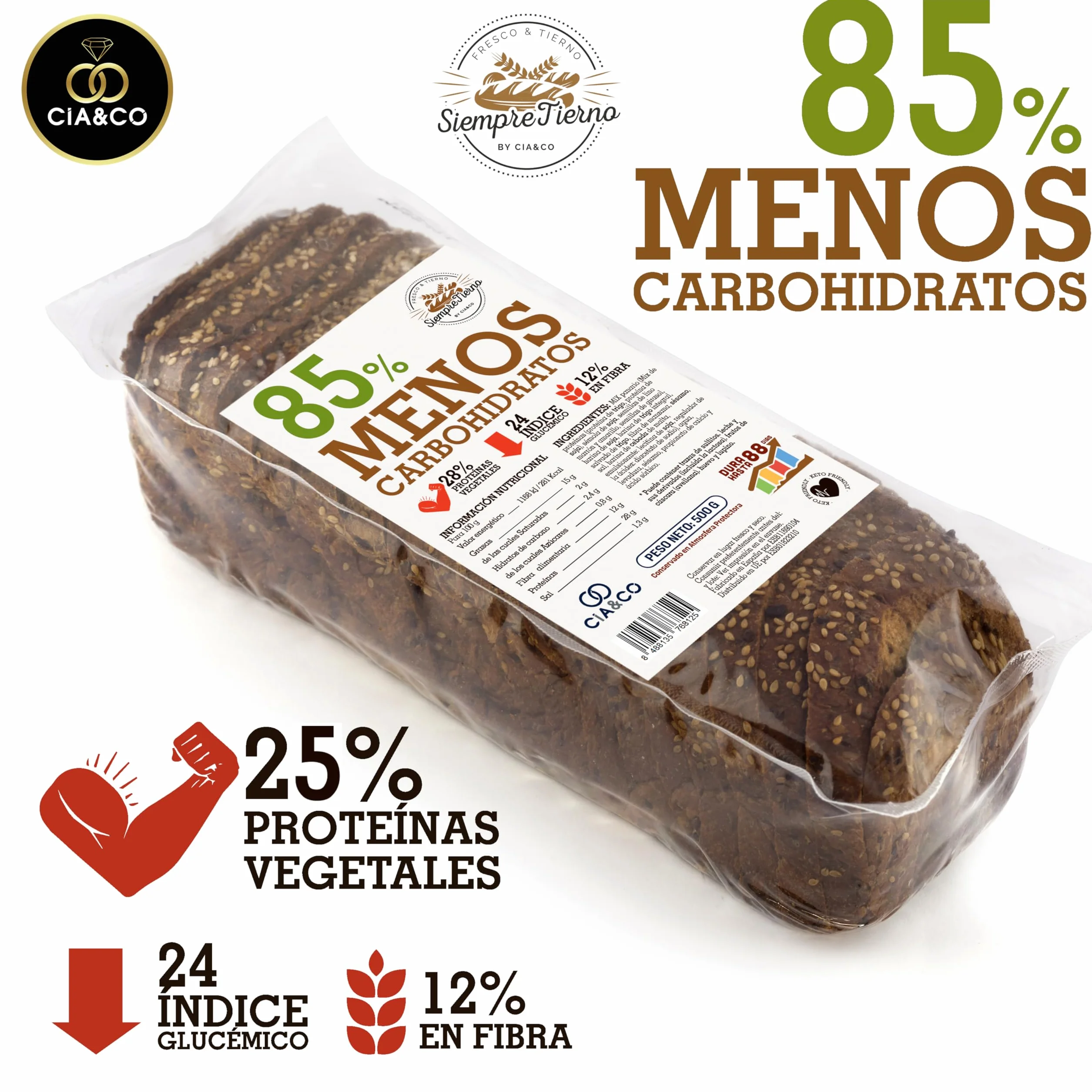 Pan Proteico SiempreTierno XXL 500g Bajo en Carbohidratos 25% Proteínas Keto