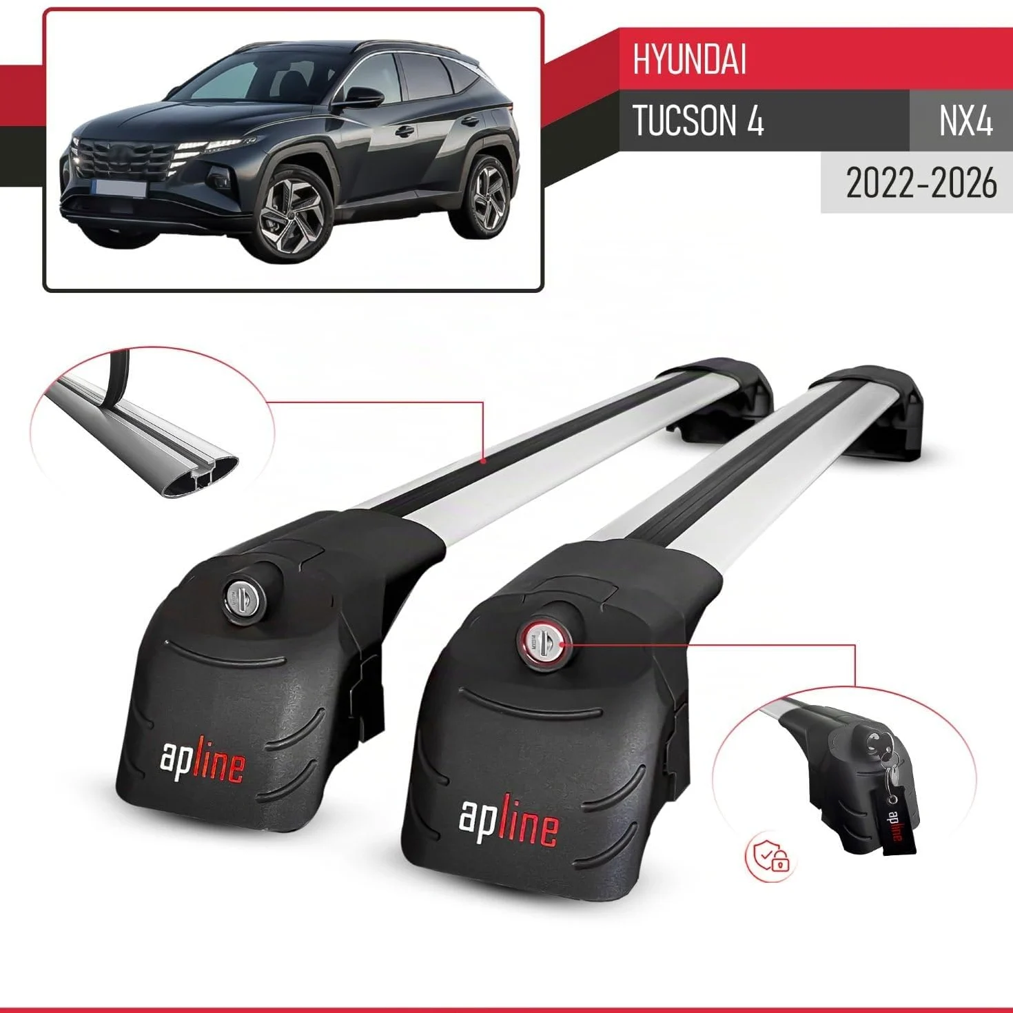 Compatible con Hyundai Tucson 4 (NX4) 2022-2025 Ace-2 Barras de Techo Auto Portaequipajes Barras Transversales Gris Aluminio 2 Barras