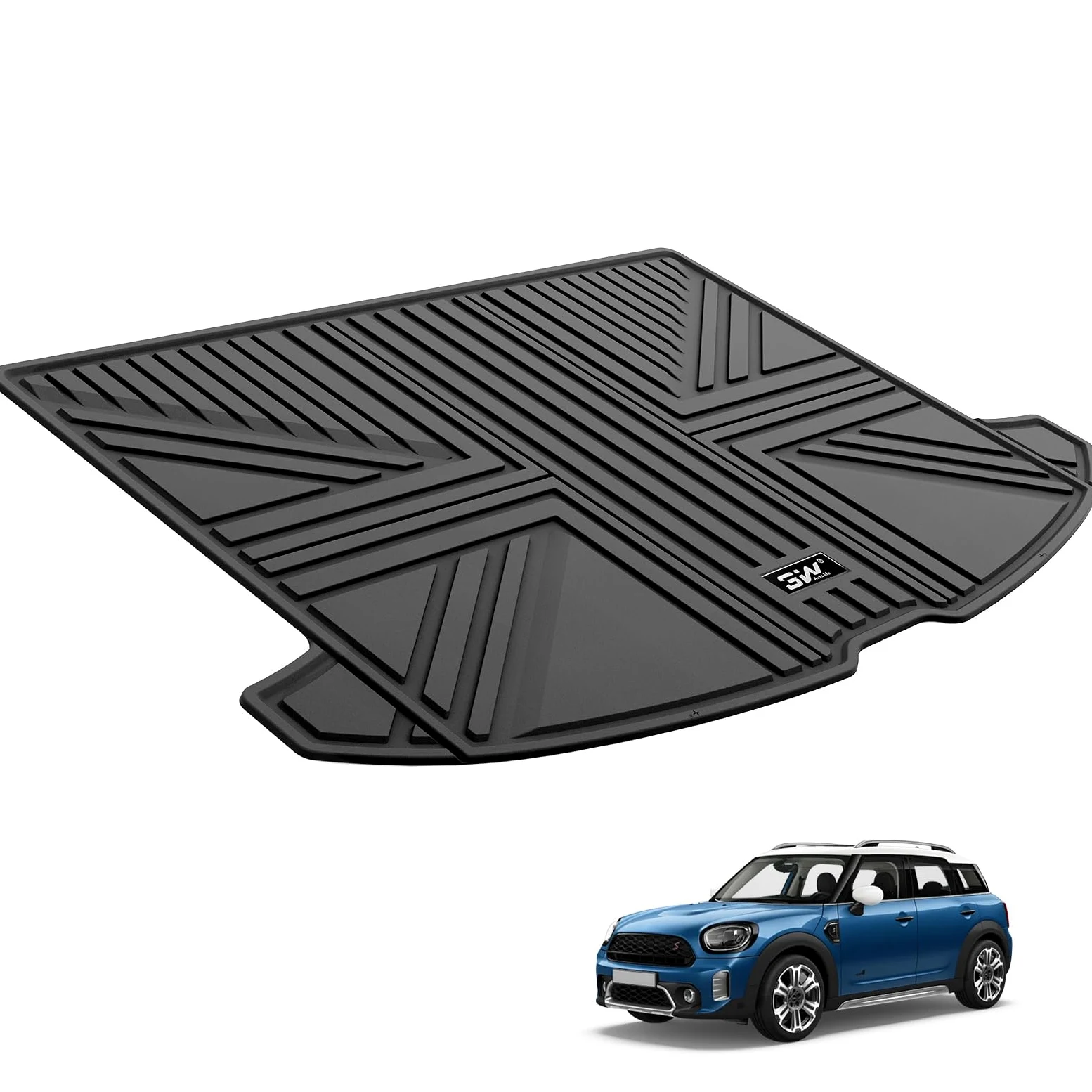 3W Alfombrilla Maletero de Coche para Mini Countryman F60 2017-2024, Protector de Maletero Personalizada de TPE para Todo Clima para Mini Countryman Juego Completo de Alfombrillas, Accesorios, Negro