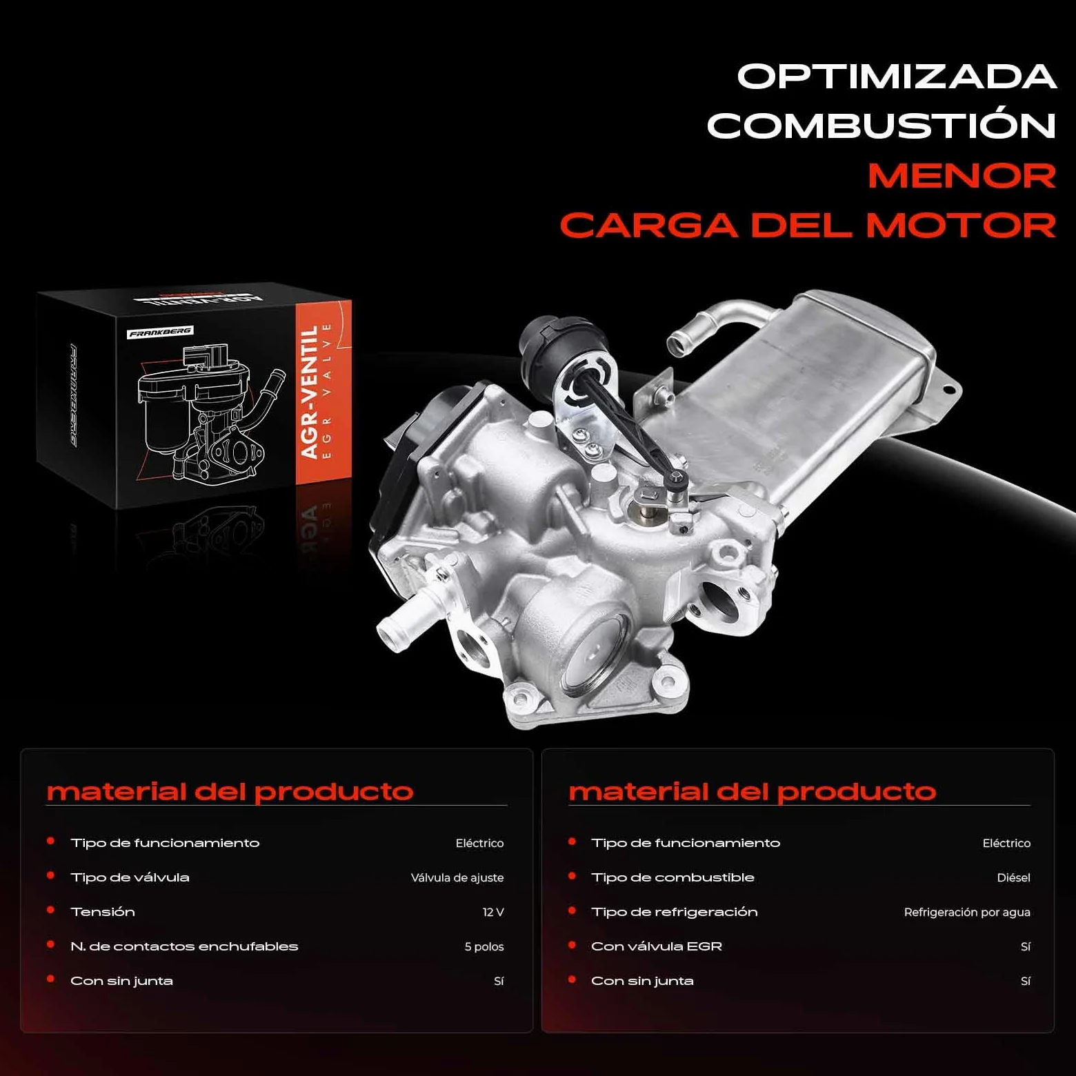 Frankberg Válvula EGR enfriador recirculación de gases de escape | 03L131512BG; Compatible con: Exeo 3R2, A4 Allroad 8KH, A6 4G2 4GC, A5 Sportback 8TA, Exeo ST 3R5, A5 Cabriolet 8F7