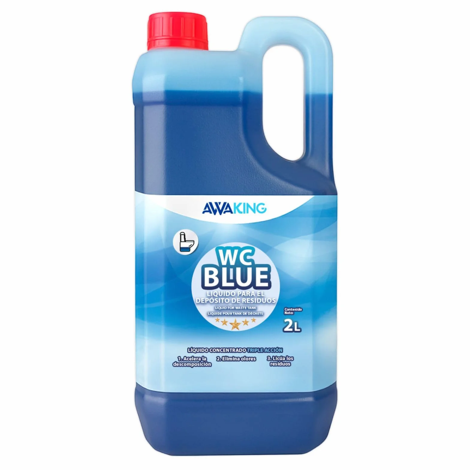 AWAKING Liquido WC Quimico WC Blue 2L | liquido wc quimico caravana con color azul y frescor duradero | Ideal para wc portatil y campers | Formato práctico y eficaz